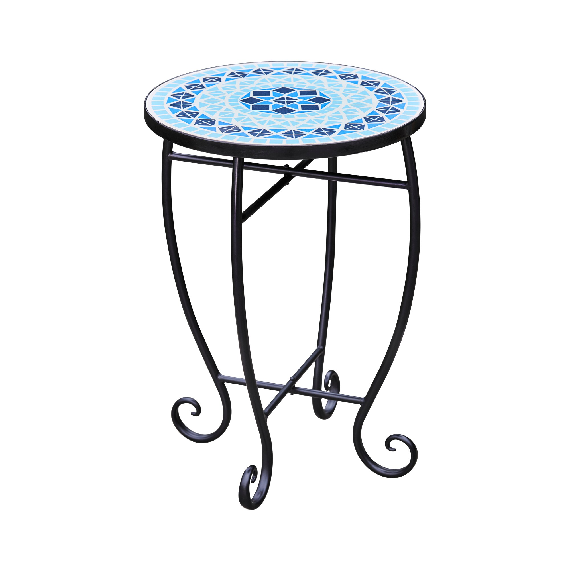 Teamson Home PT-OF0032 14-in W x 20-in H Blue Tile Round Casual End Table Assembly Required