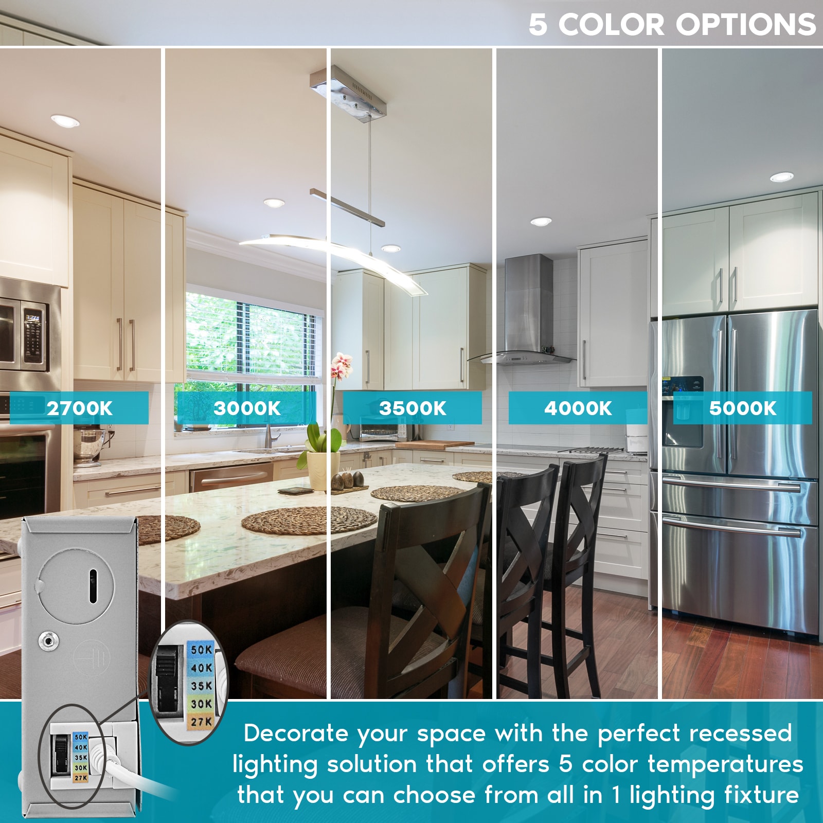 White 4'' Dimmable LED Canless Recessed Lighting Kit with Adjustable Color Temperature