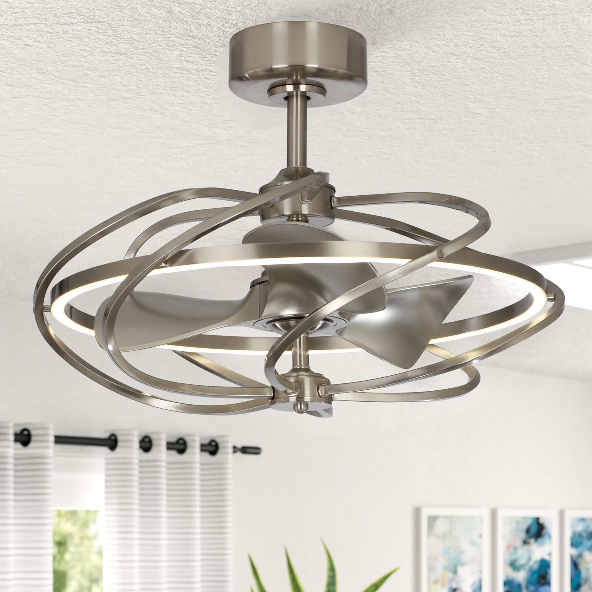 Matrix Decor MDF8203A110V 27-in Integrated LED Satin nickel with Sliver Blades Fandelier Ceiling Fan With Light - Remote Included ( 3 -Blade )