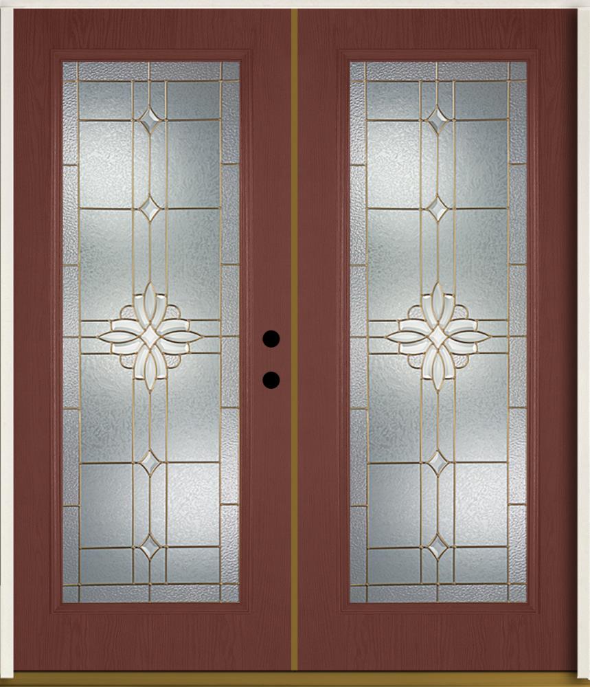 Laurel 72-in x 80-in Fiberglass Full Lite Left-Hand Inswing Wineberry Stained Prehung Double Front Door Insulating Core in Red | - RELIABILT LO841791