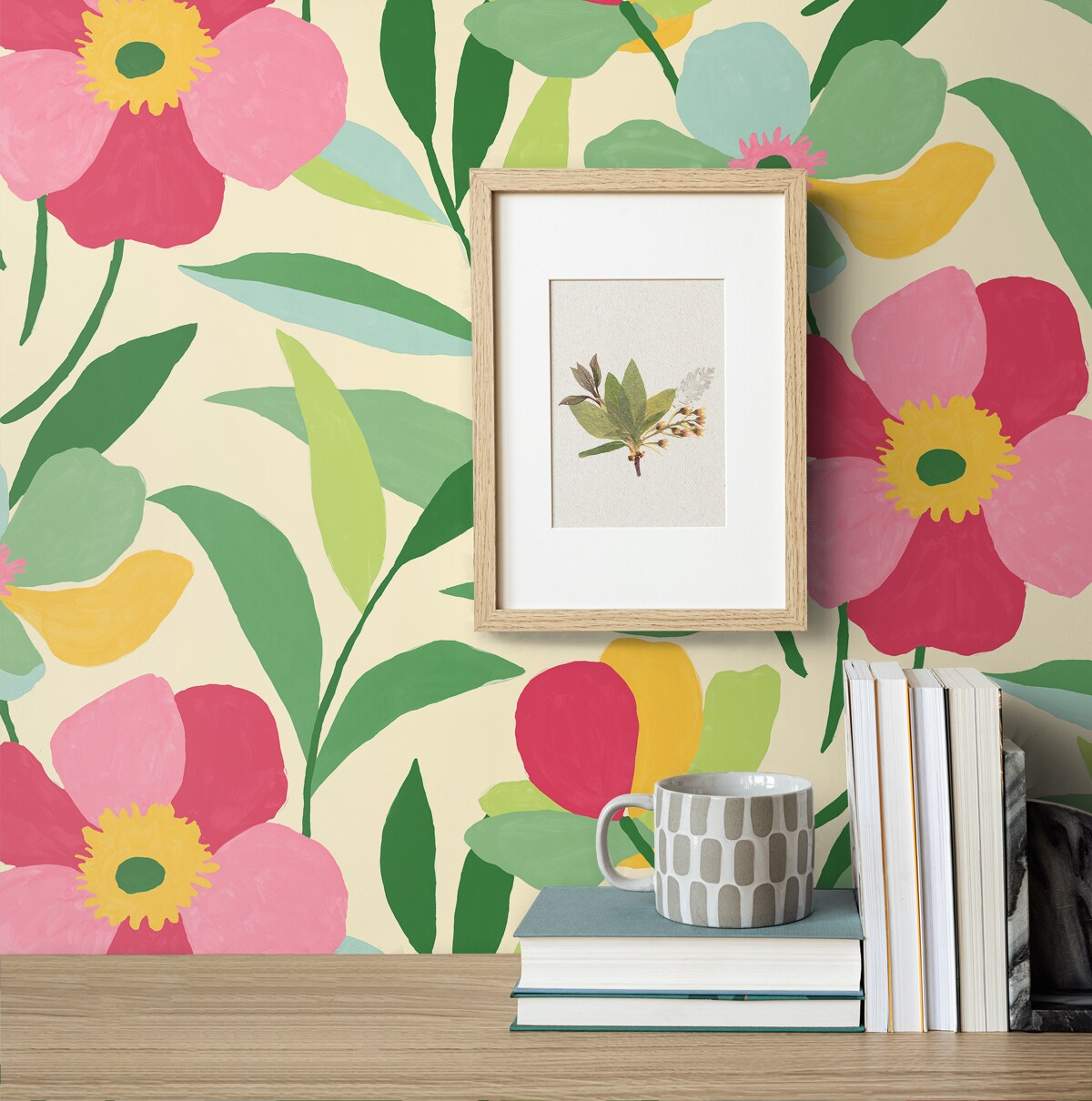 NextWall 30.75-sq ft Pink and Kelly Green Vinyl Floral Self