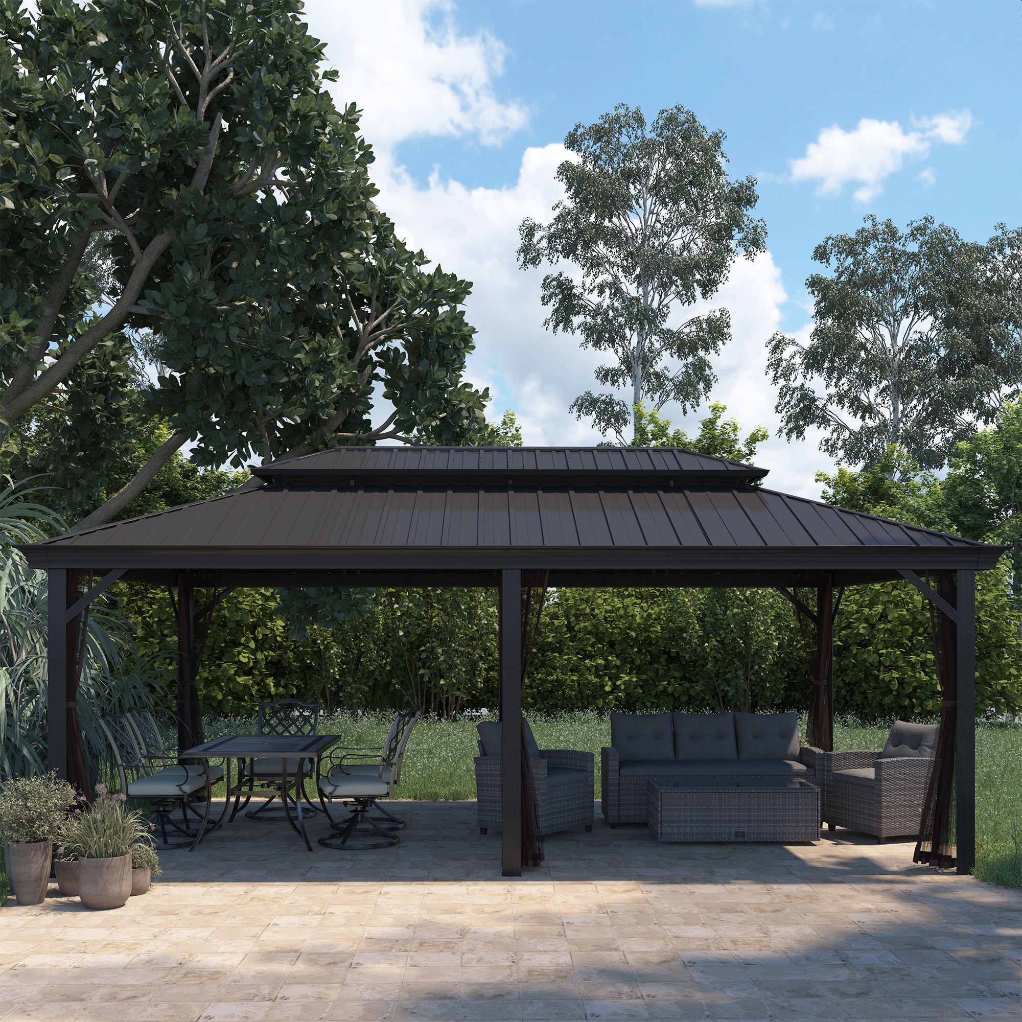 Mondawe MOA016-6 20-ft x 12-ft Brown Rectangle Hardtop Aluminum Roof (Screen Included)