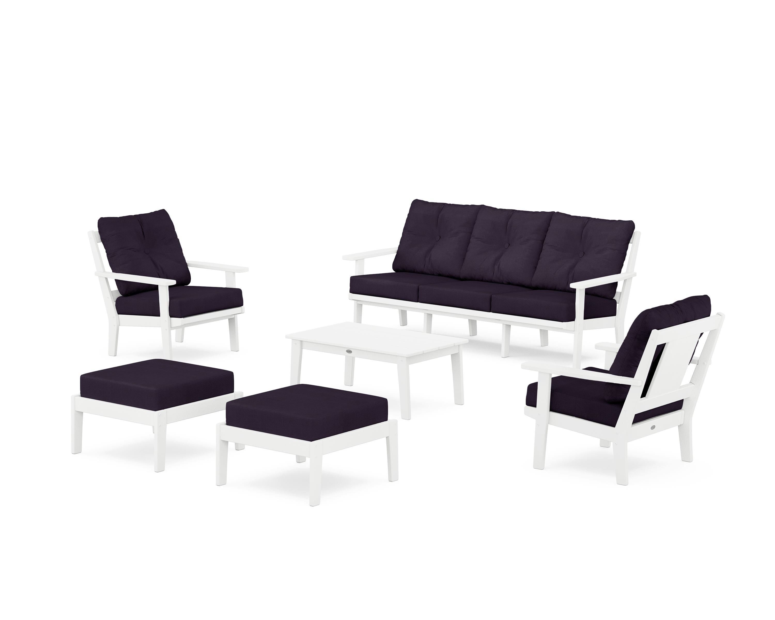 POLYWOOD PWS2147-2-WH164488 Prairie 6 -Piece Patio Sofa Conversation Set with Navy Cushions