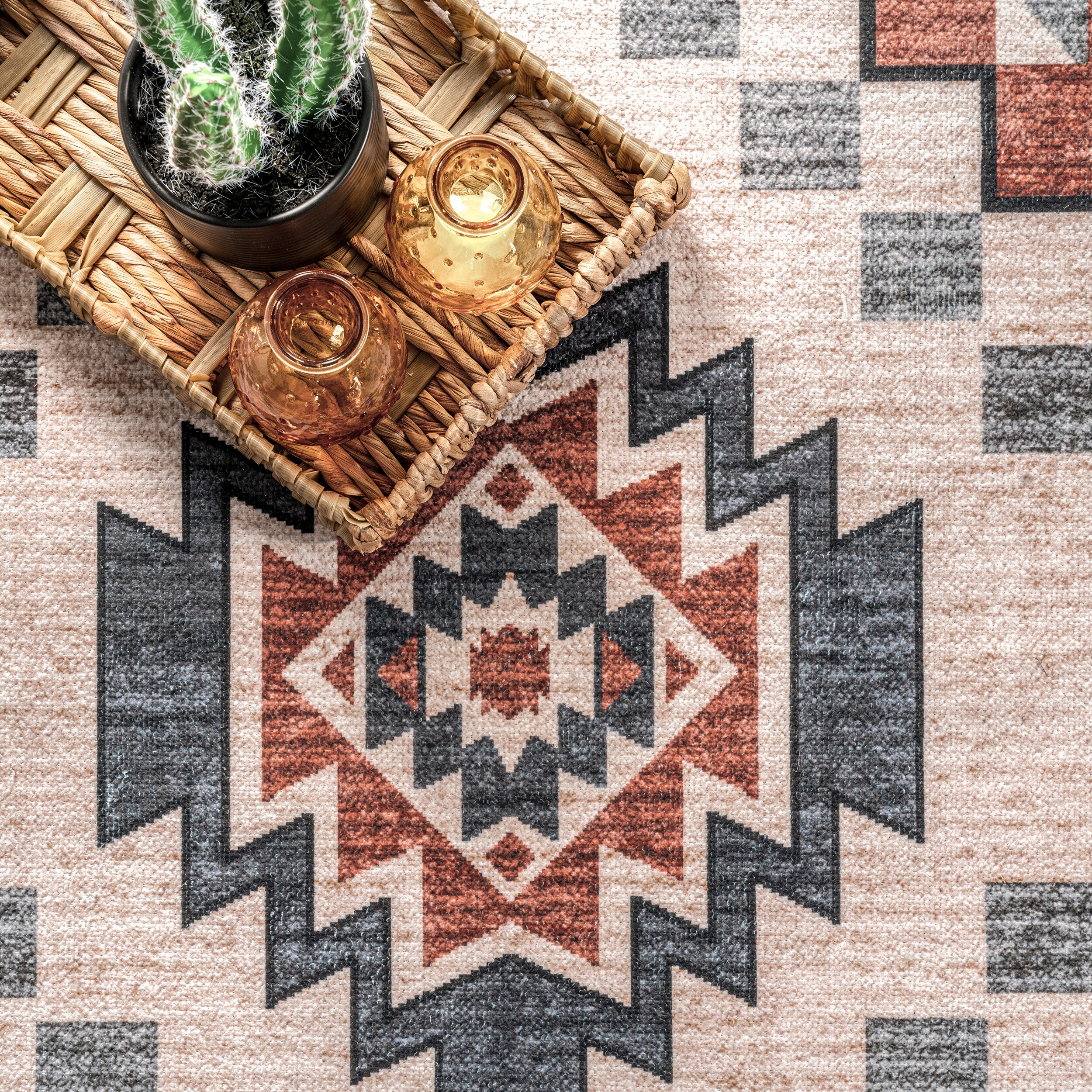 Beige Southwestern Medallion 8' x 10' Washable Area Rug