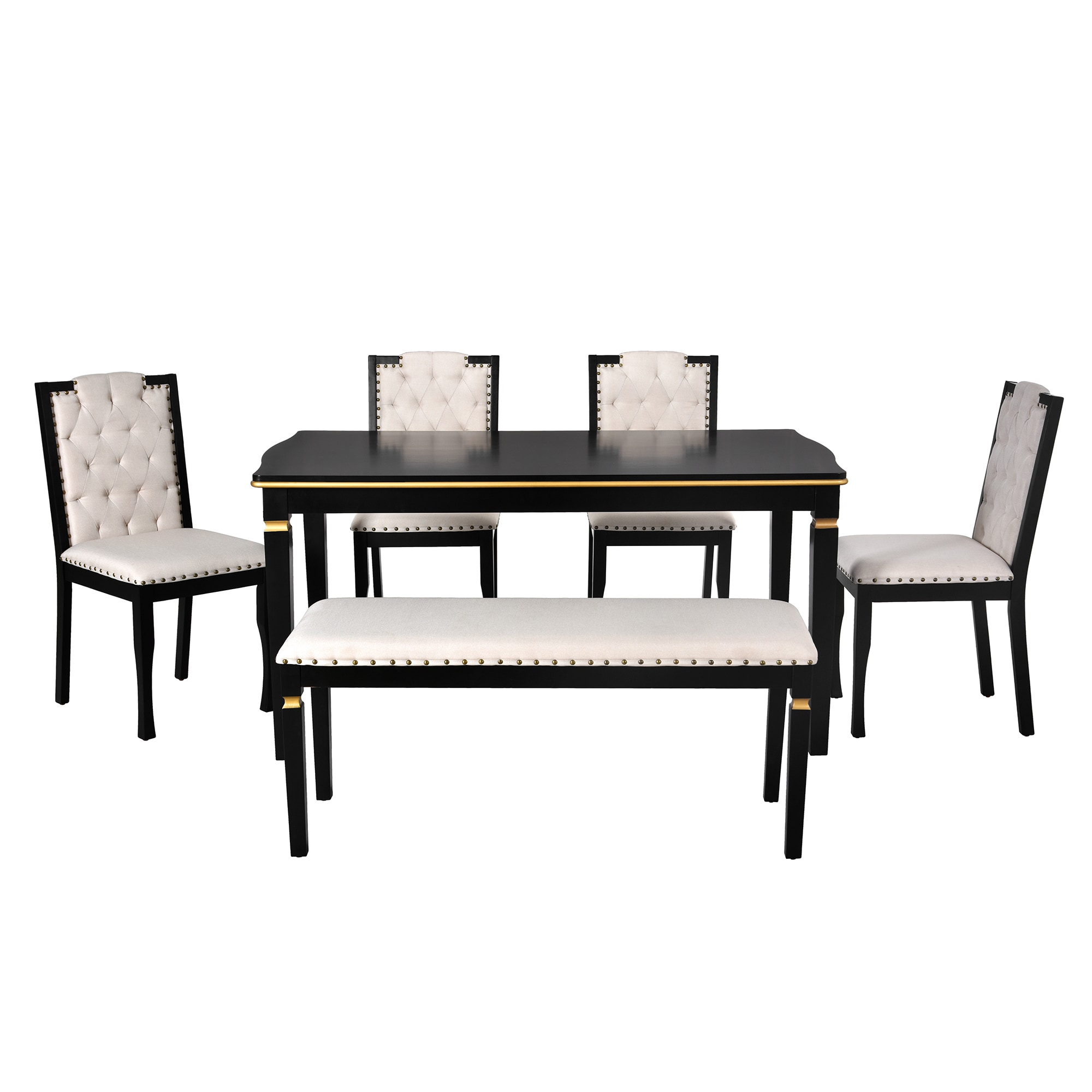 Bybafun YA0100231 Black Rustic Dining Room Set with Rectangular Table ( Seats 6 )