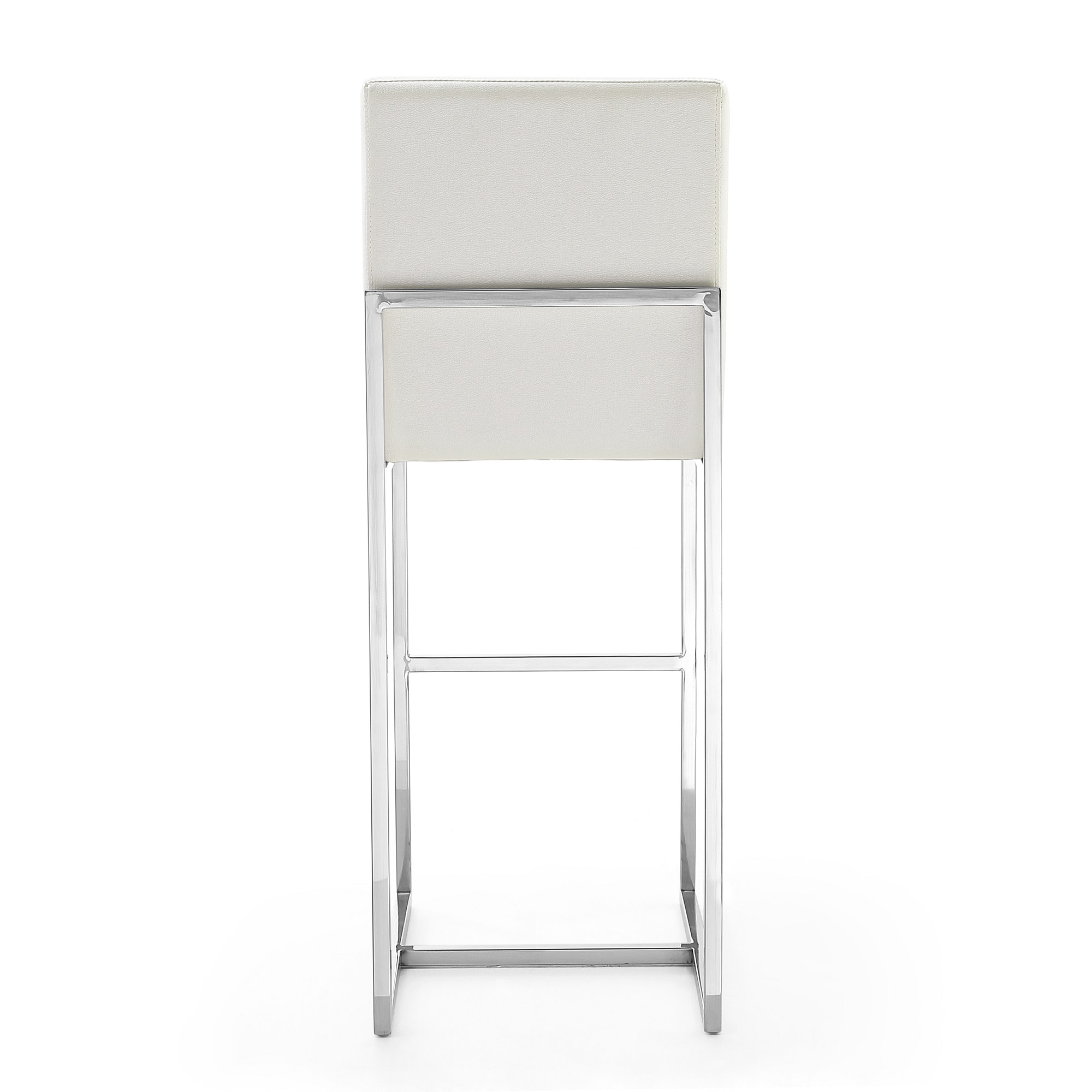 Pearl White Faux Leather and Metal Barstool, 43"