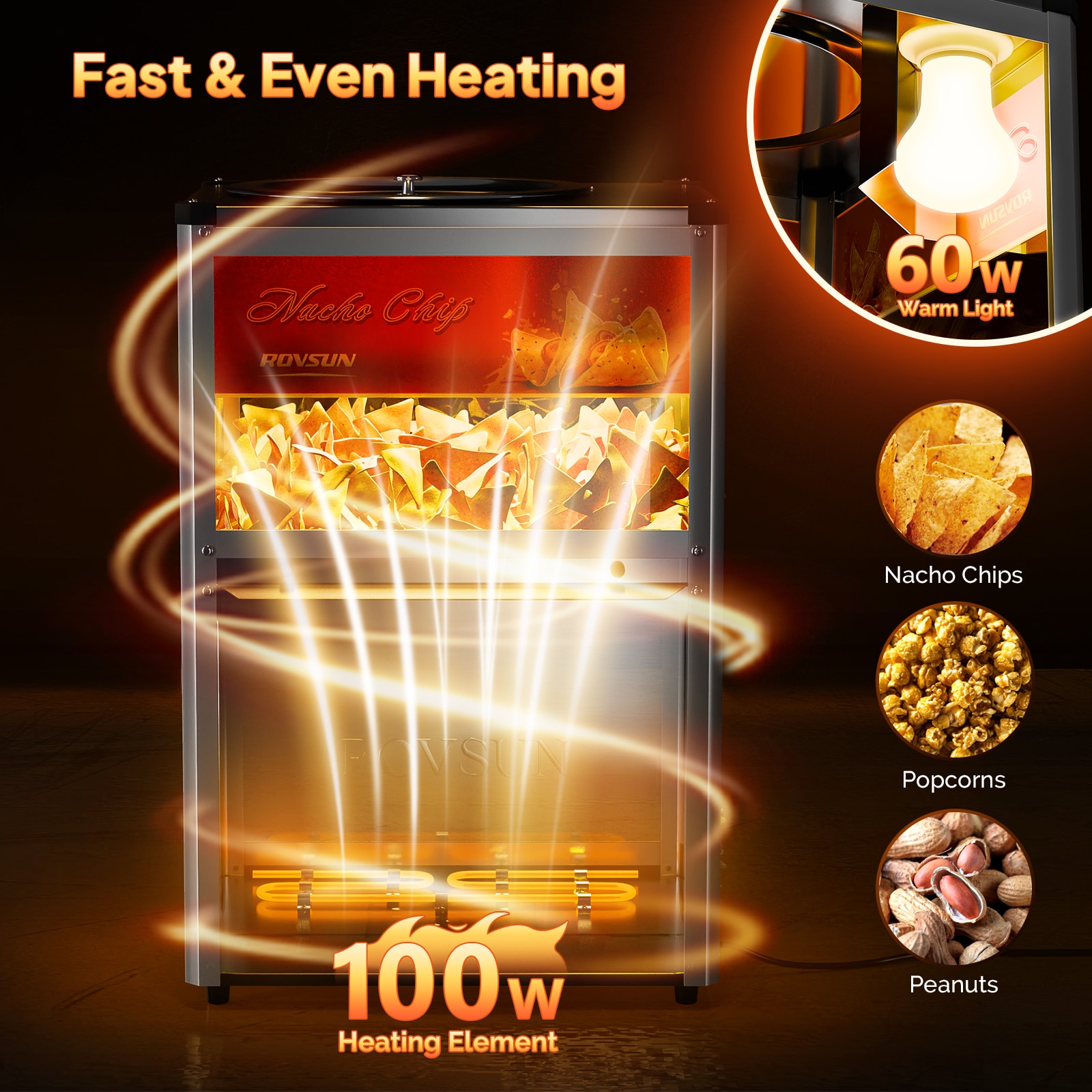 ROVSUN 16L x 13W x 23H 160W Nacho Chip Warmer Display Case with Warming ...