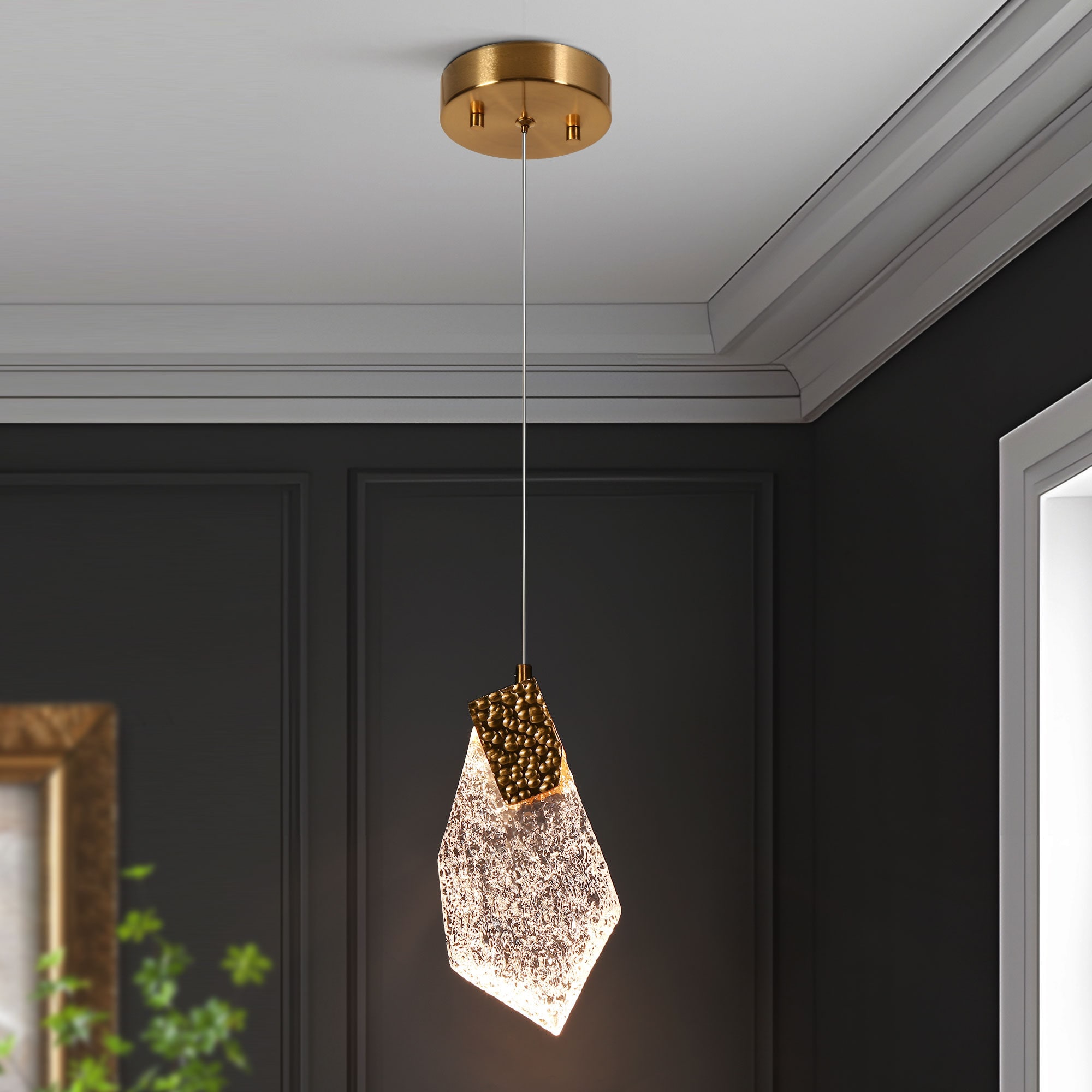 LNC YQUZMBLWS11802H9 Marvinbell 1 -Light Polished Gold and T extured Resin Modern/contemporary Geometric Integrated LED Mini Hanging Kitchen island light