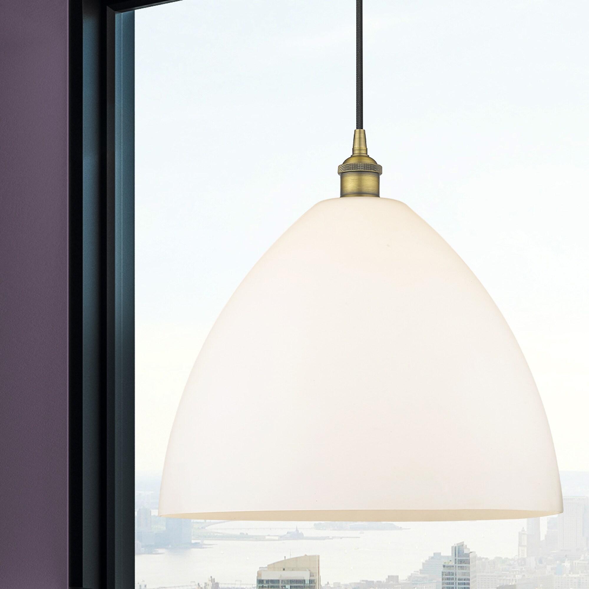 Innovations Lighting Edison Dome 1 -Light Brushed Brass, Matte White Industrial Dome Medium Outdoor Hanging Pendant Light