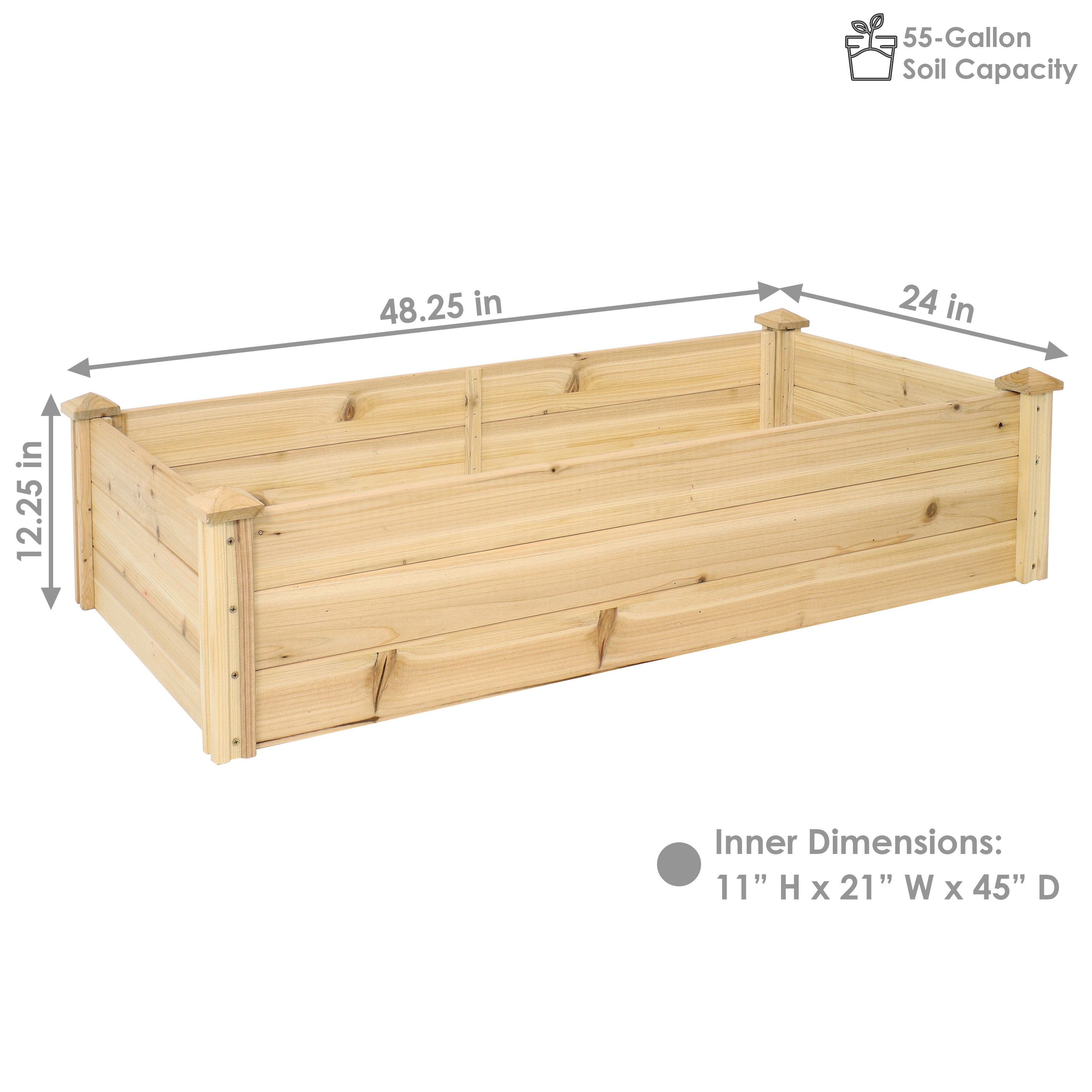COZUHAUSE Solid Wood Raised Garden Bed for Vegetable/Flower/Fruit 47 L×19 W×22 H Box Nature Wood 22 
