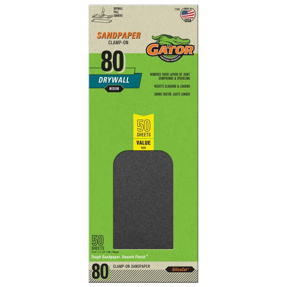 GatorGrit Drywall Sand Paper 80 Medium 4-1/4'' x 11-1/4'' 5 sheets count 