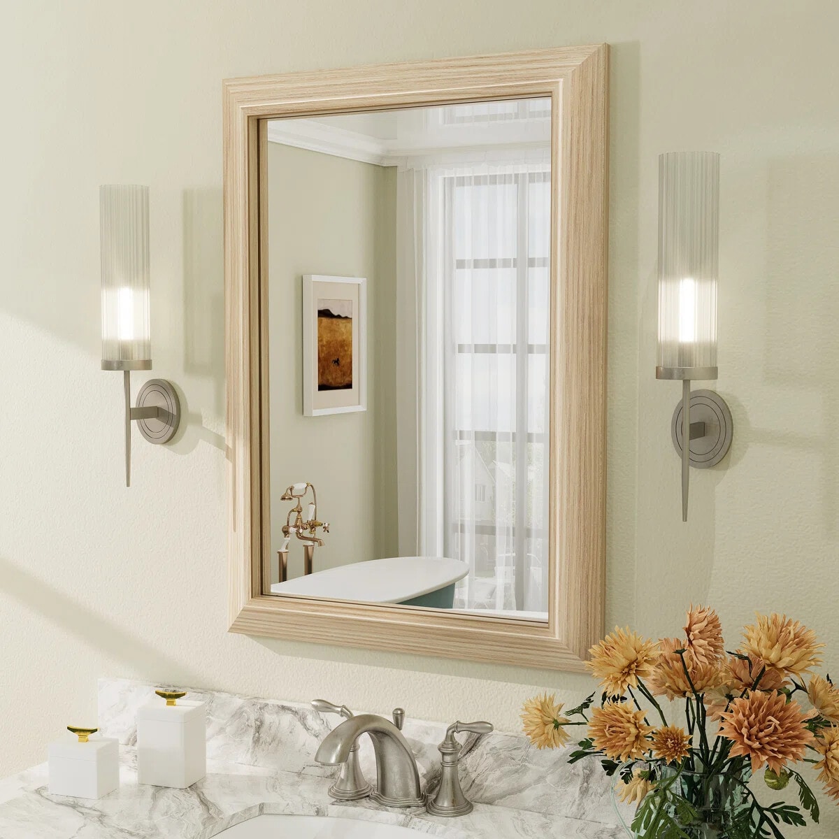 YQP 20x28 Inch Rectangle Thick Metal Framed Bathroom Mirrors with Tempered Glass