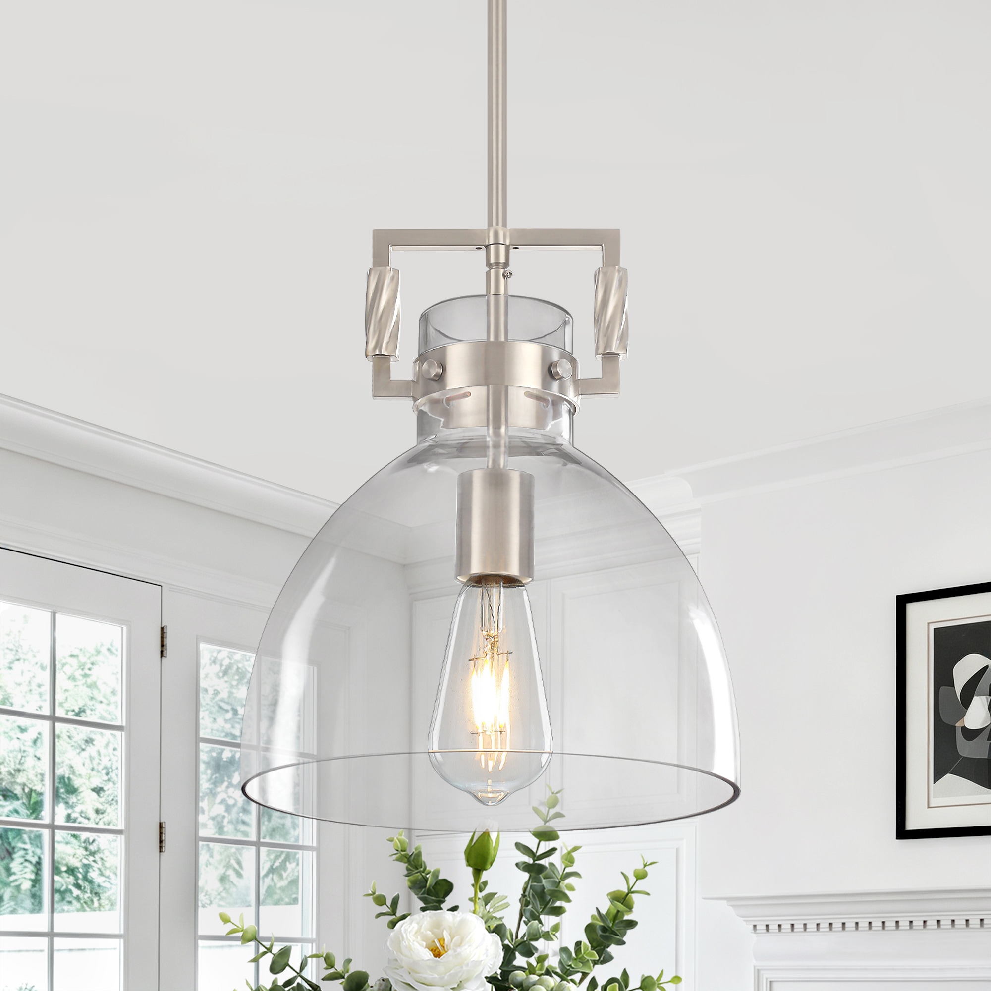 ZSMIHDOH 1 -Light Nickel Modern/contemporary Clear glass Bell Hanging Pendant Light