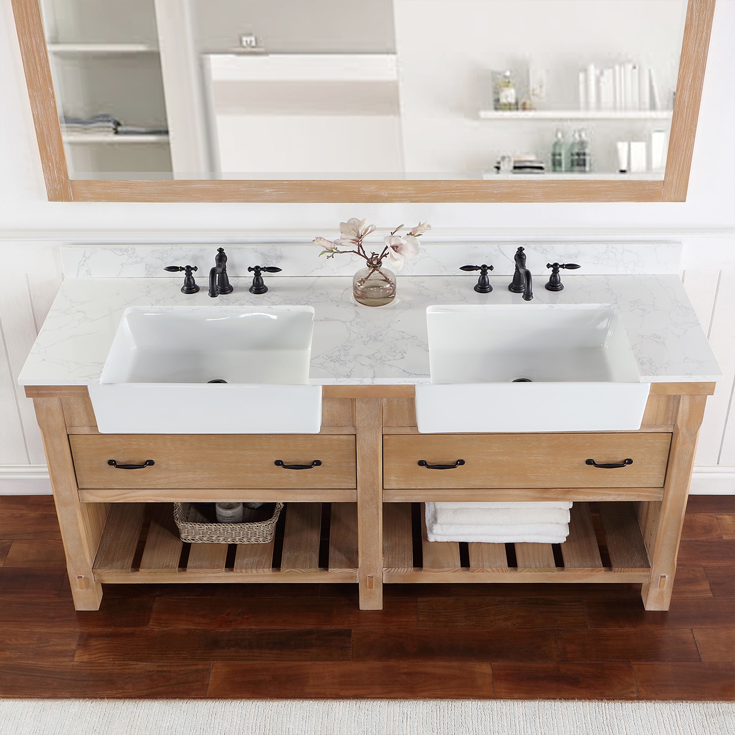 Vinnova Villareal 72-in Weathered Pine Farmhouse Double Sink Bathroom ...