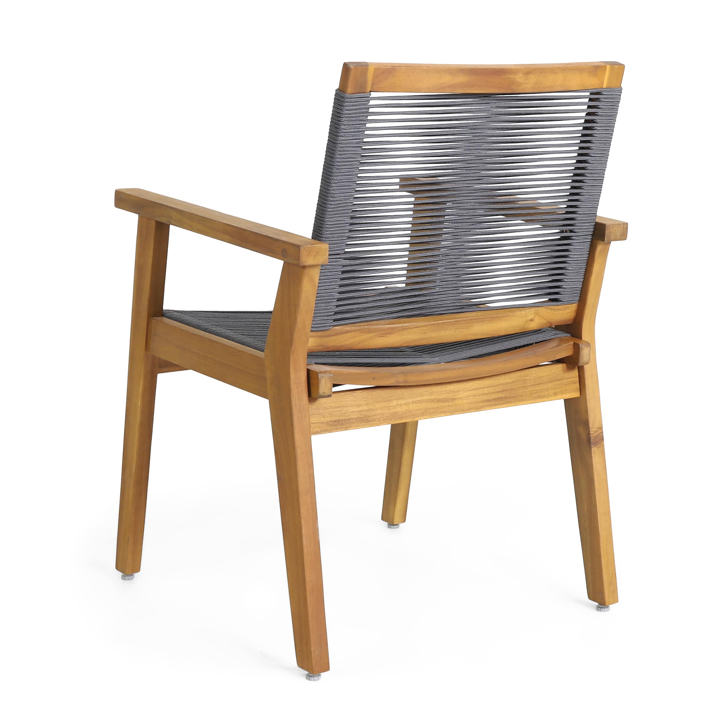 Set of 2 Teak and Dark Gray Rope Outdoor Dining Chairs