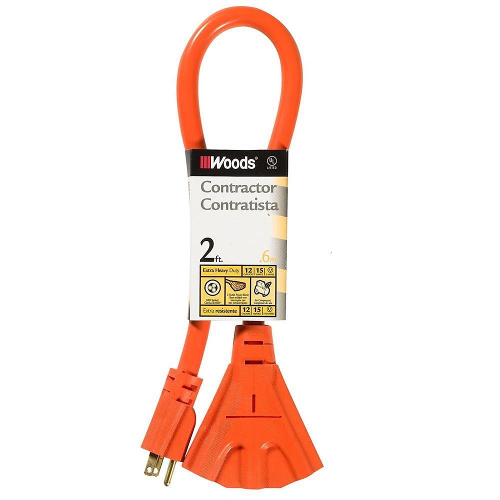 Woods 2-ft 12/3-Prong Outdoor Stw Super Heavy Duty General Extension Cord  in the Extension Cords department at