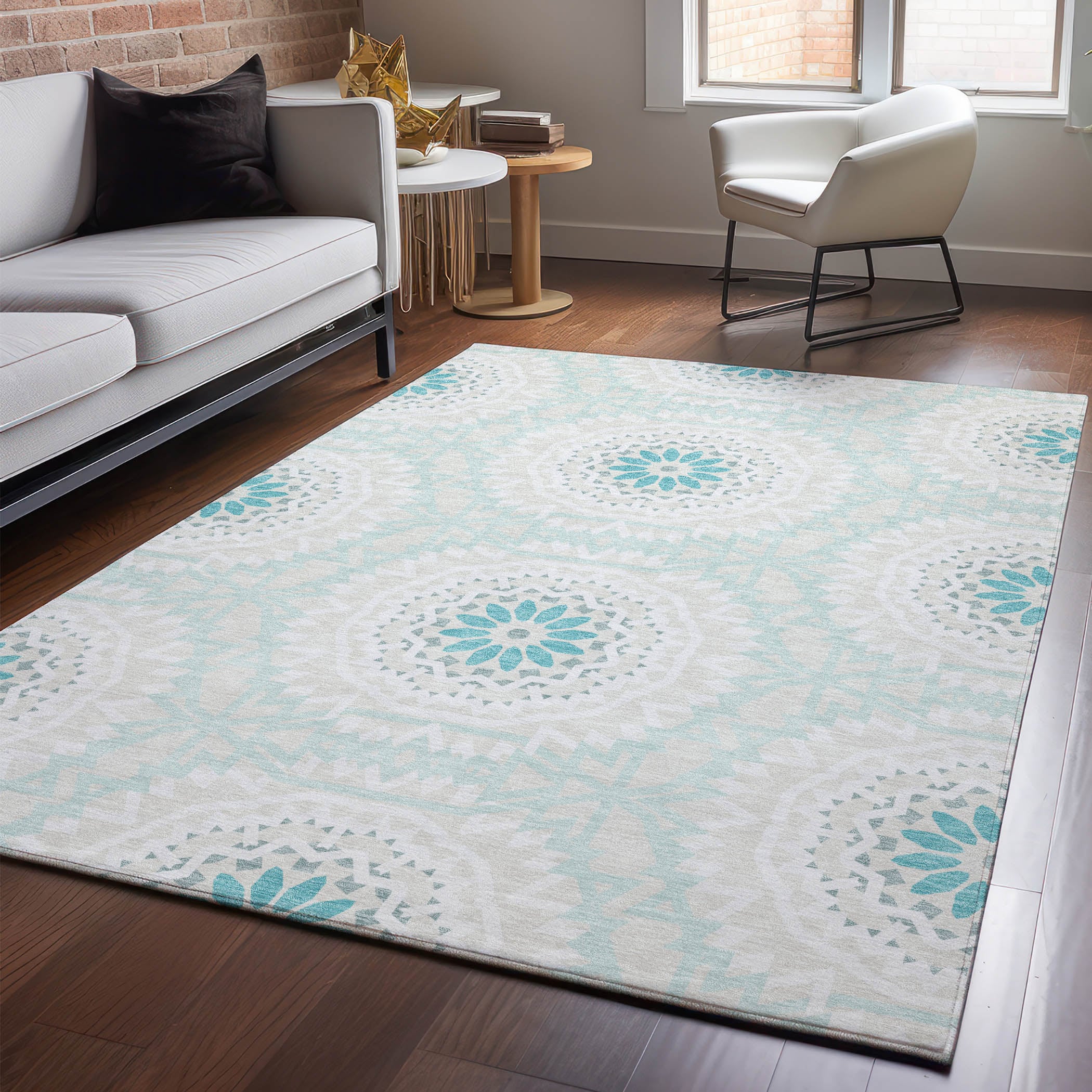 Addison Rugs AMF619TE3X5 Mayfield AMF619TE 3 x 5 (ft) Loomed Teal Rectangular Indoor Geometric Machine washable Pet Friendly Area rug