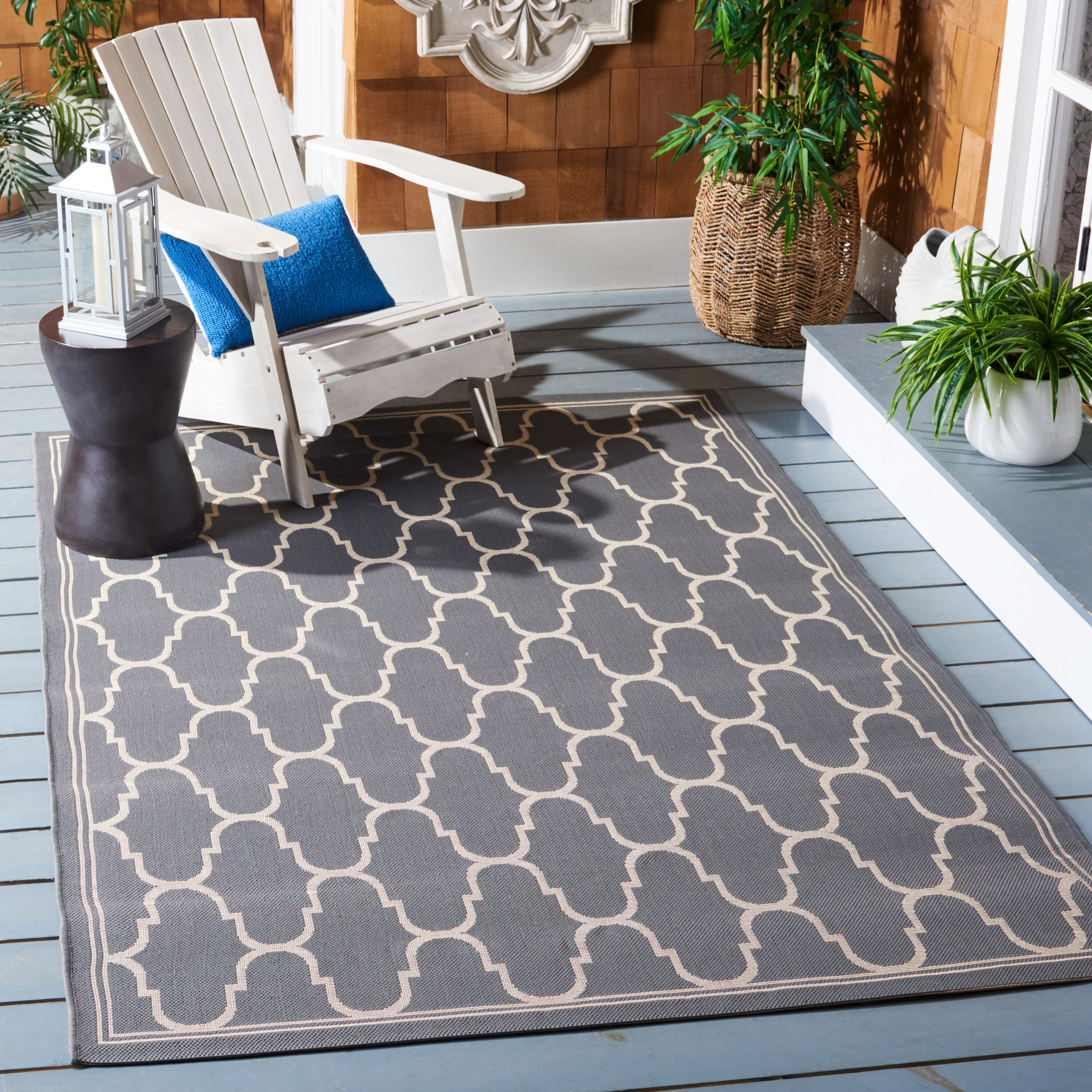 Safavieh CY6016-246-4 Courtyard Luccet 4 x 6 (ft) Loomed Polypropylene Anthracite/Beige Rectangular Indoor/Outdoor Geometric Coastal Area rug