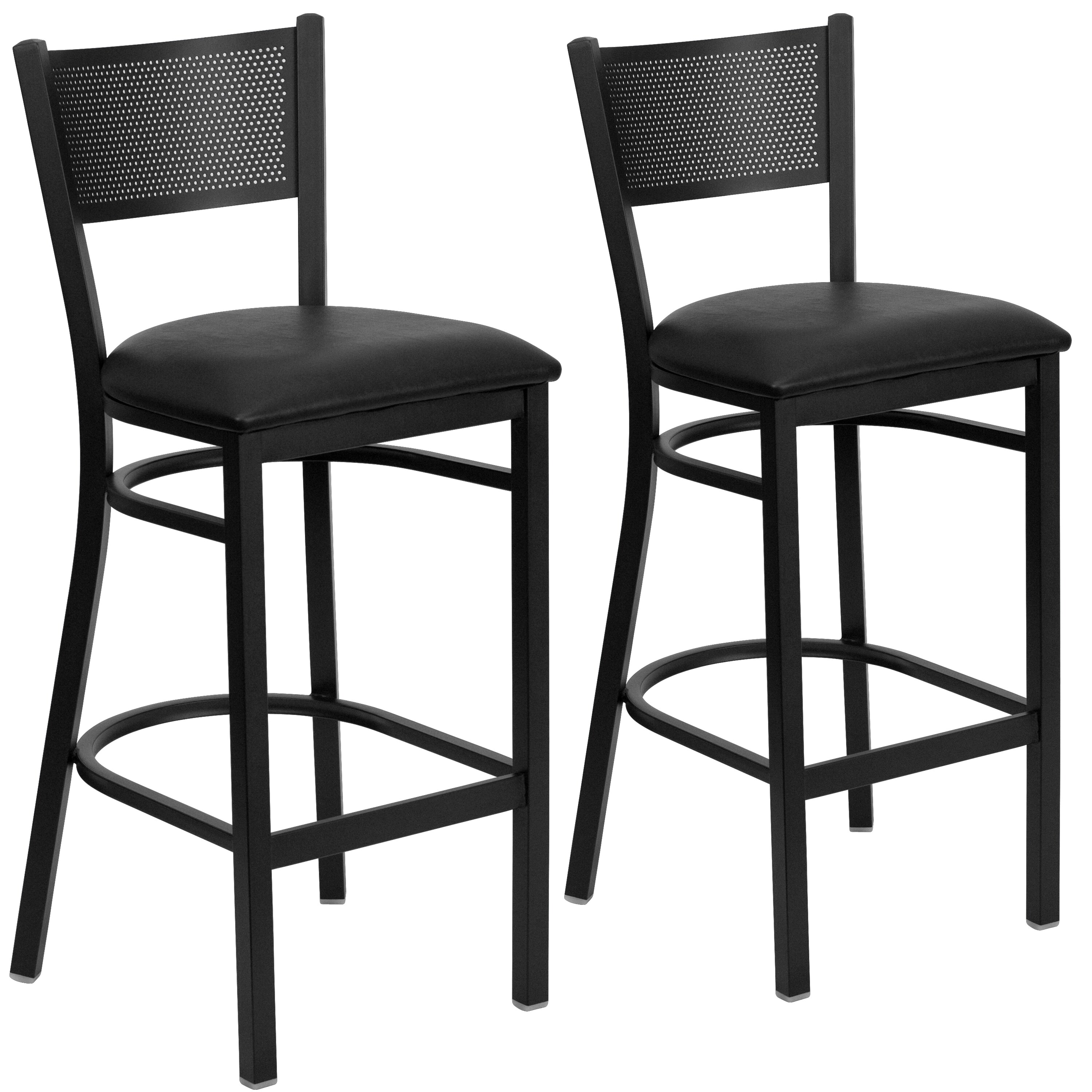 Flash Furniture - 2 Pk. HERCULES Series Black Grid Back Metal Restaurant Barstool - Black Vinyl Seat