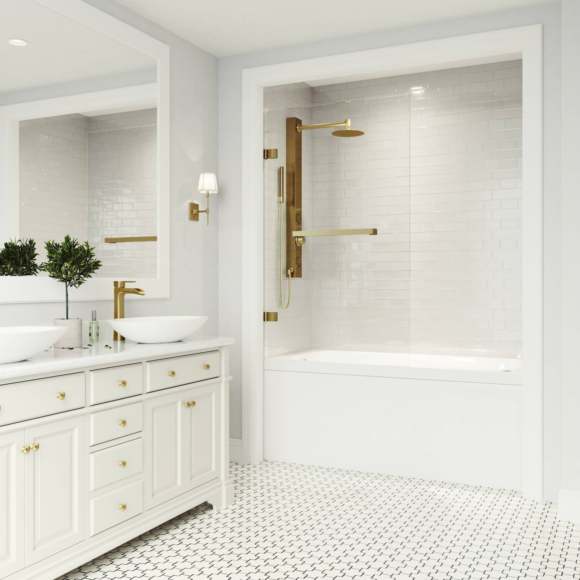 VIGO VG6074MGCL3458 Rialto Matte Brushed Gold 34-in W x 58-in H Frameless Hinged Bathtub door