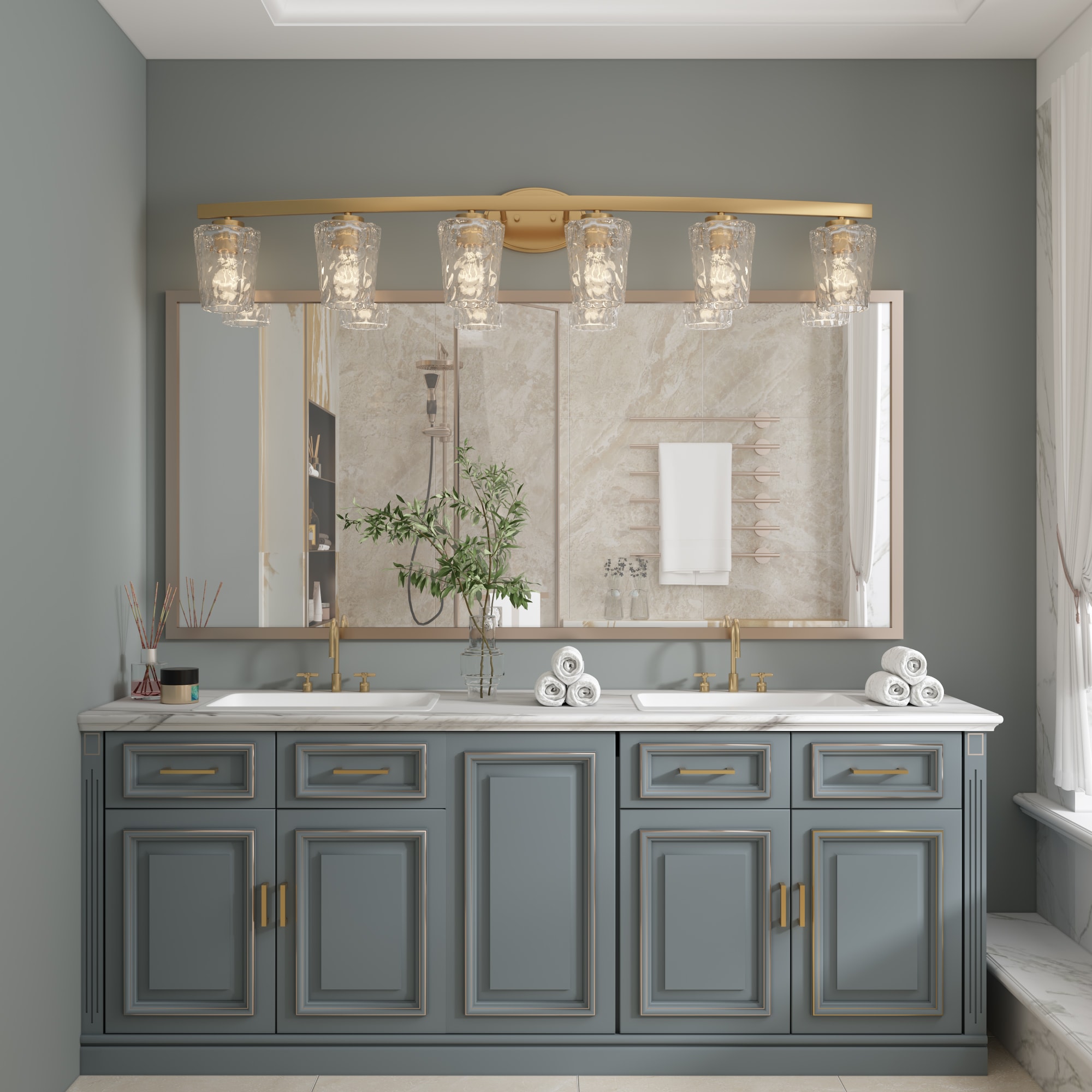 ACROMA Dax 51.2-in 6-Light Satin Brass LED Modern/Contemporary Vanity ...