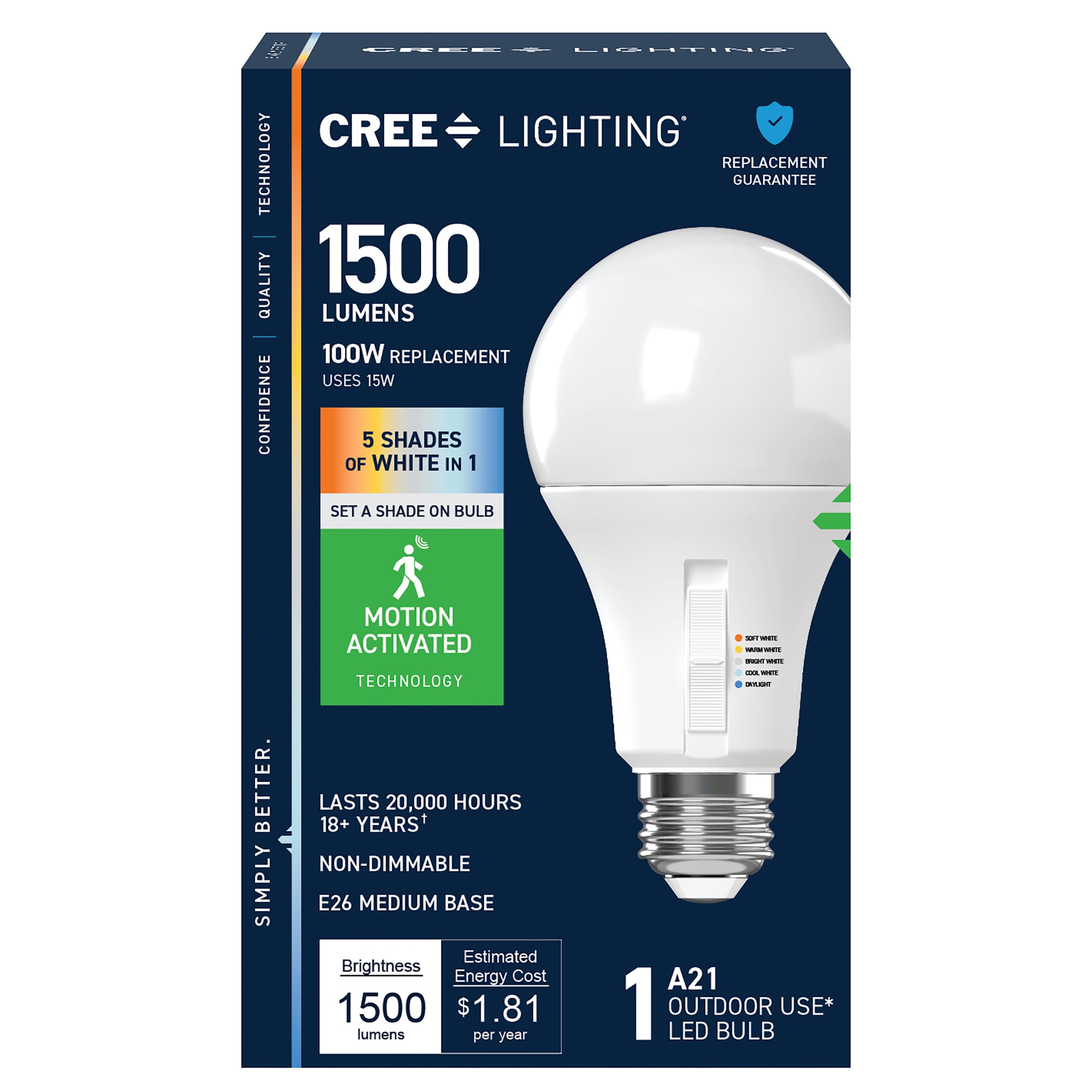 Cree Lighting Motion Activated 100 -Watt EQ A21 Switchable white Medium screw base E26 LED General purpose Light Bulb