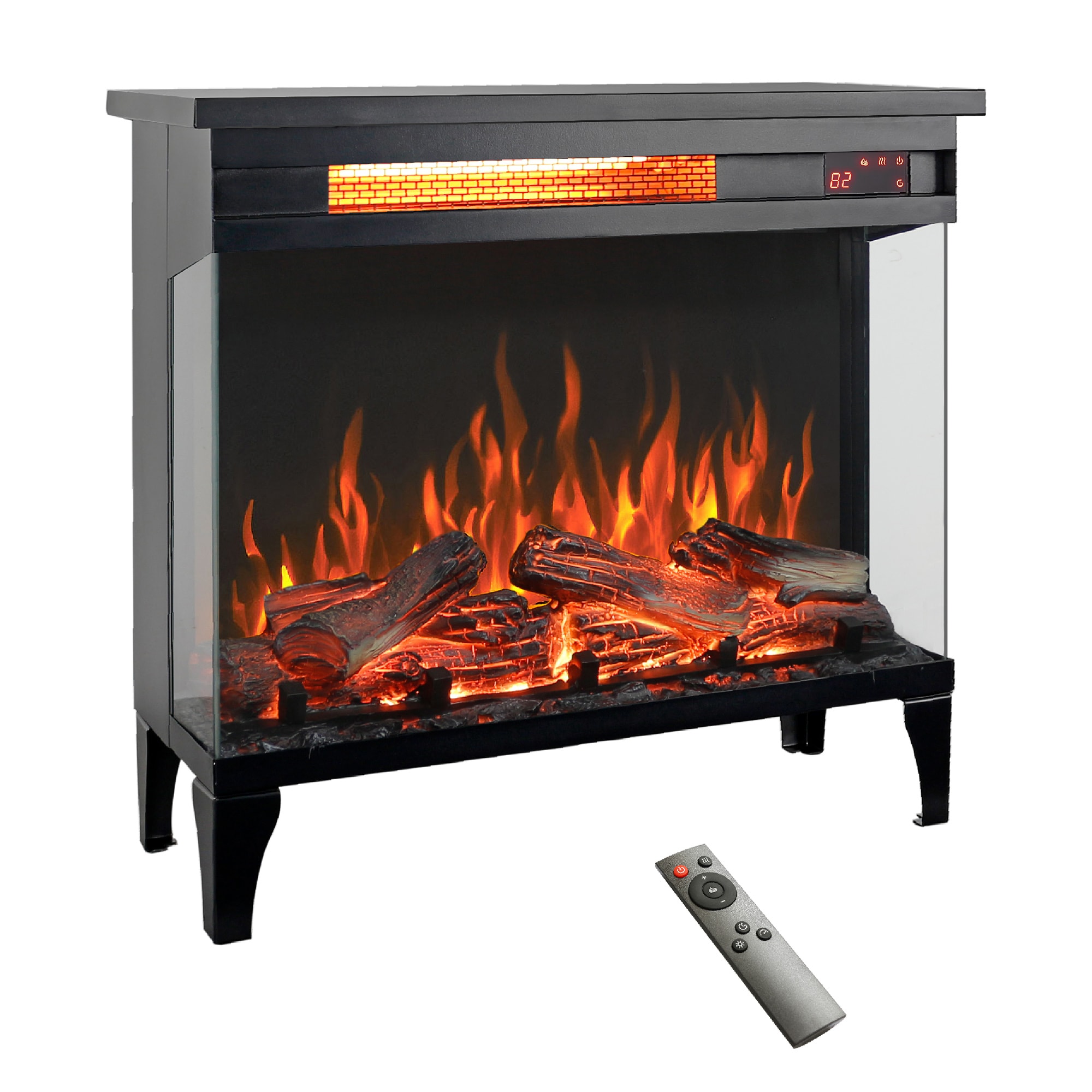 Fun Orange 23.9-in W 5000 -BTU Antique Black Metal Corner or flat wall Infrared quartz Electric Stove with Thermostat and Remote