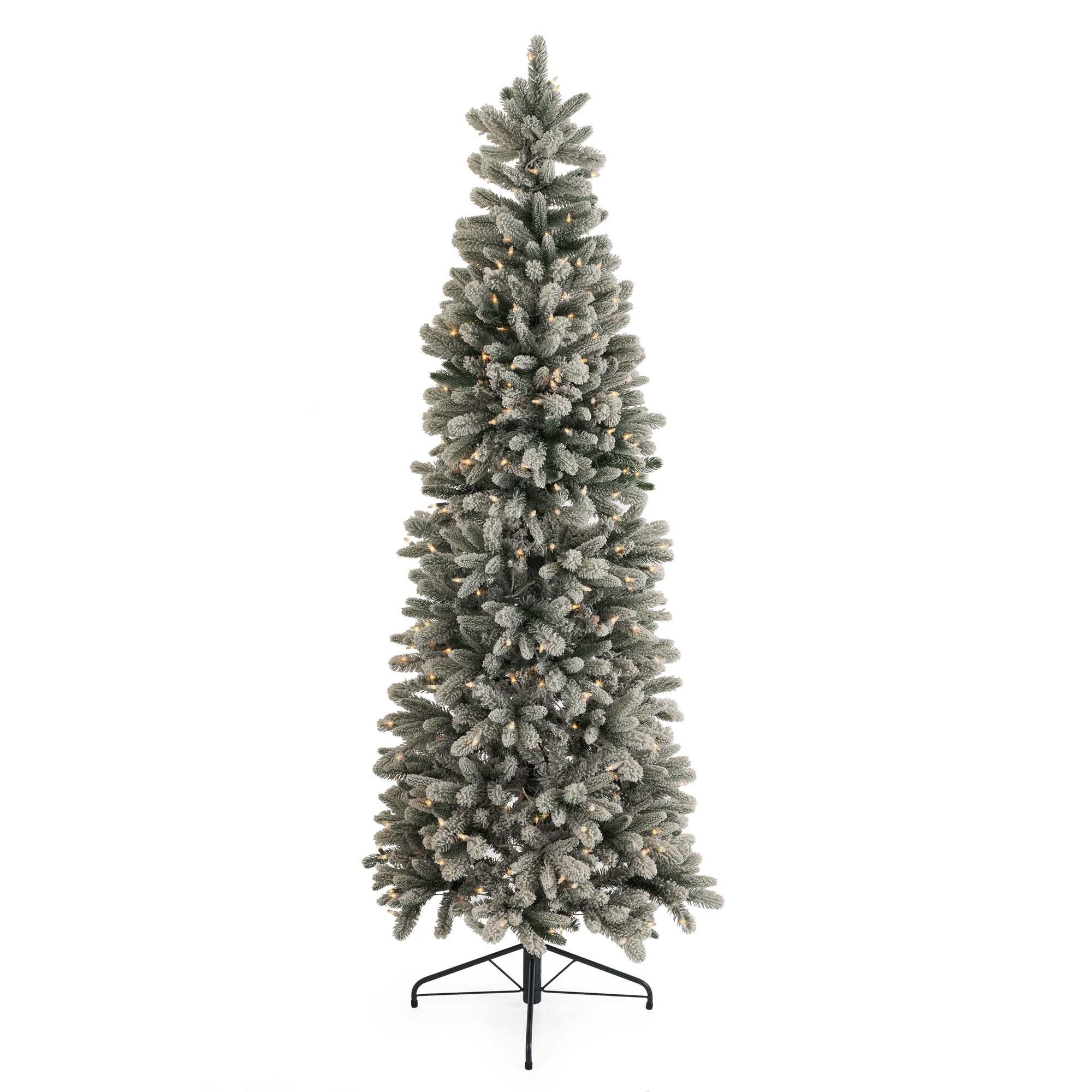 Home Heritage 105291 7-Feet Alpine Pre-lit Slim Flocked White Artificial Christmas Tree with White LED Lights