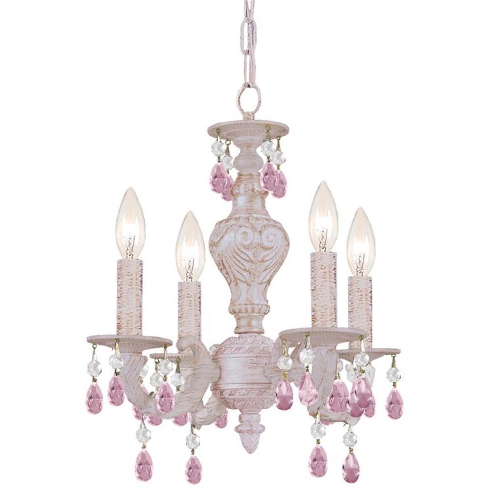 Crystorama 5024-AW-RO-MWP Paris Market 4 -Light Distressed White Rustic Crystal For Use in Bedrooms, Dining Rooms, Foyers, Kitchens, Living Rooms Chandelier