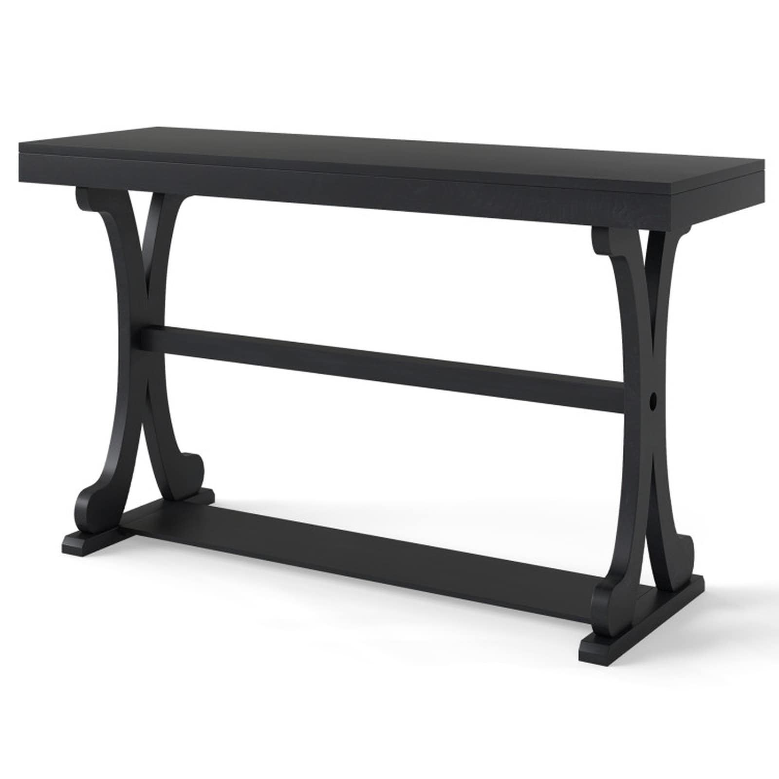SUGIFT 52-in Narrow Console Table with Vintage Curved Legs - Black Solid Wood and MDF Sofa Table with 220-lb Tabletop Rating 66-lb Lower Shelf 17-in Slim Depth Anti-Tipping Kit and Adjustable Foot Pads for the Entryway Hallway or Behind a Couch