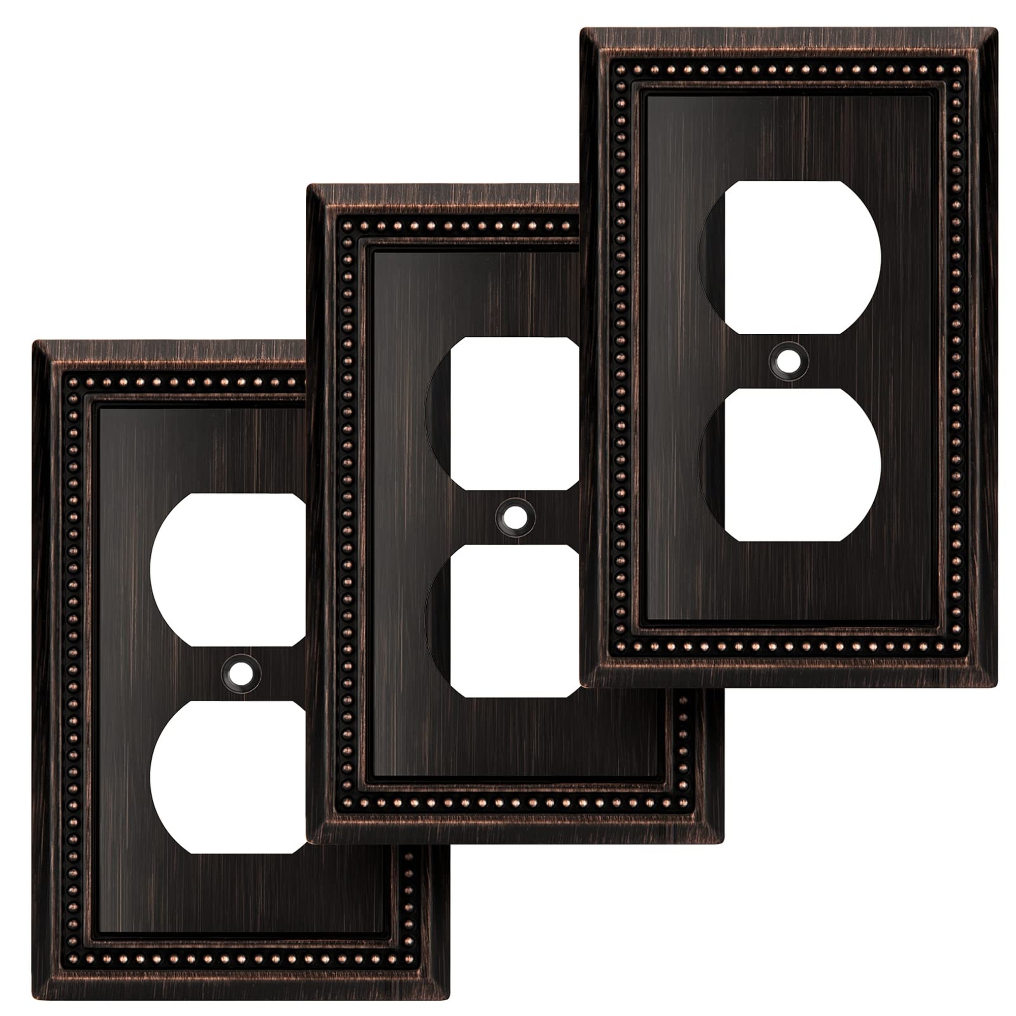 OGETFUUR 3 Pack Single Duplex Aged Bronze Wall Plate for Electrical Outlet Cover Decor featuring Durable Metal Construction and Antique Bronze Finish