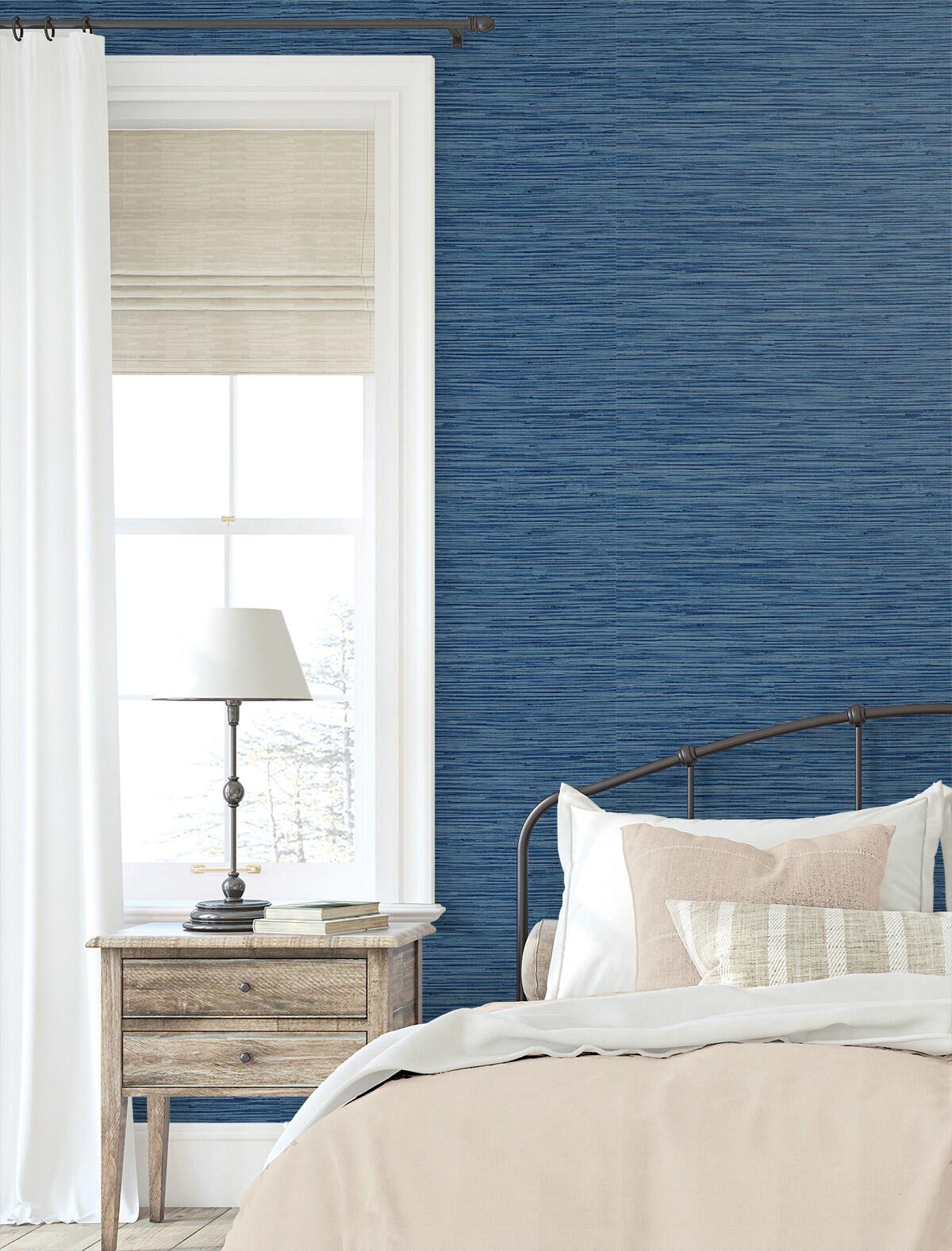Stacy Garcia Home Sojourn 3075sq ft Marine Blue Vinyl Grasscloth  Selfadhesive Peel and Stick Wallpaper in the Wallpaper department at  Lowescom