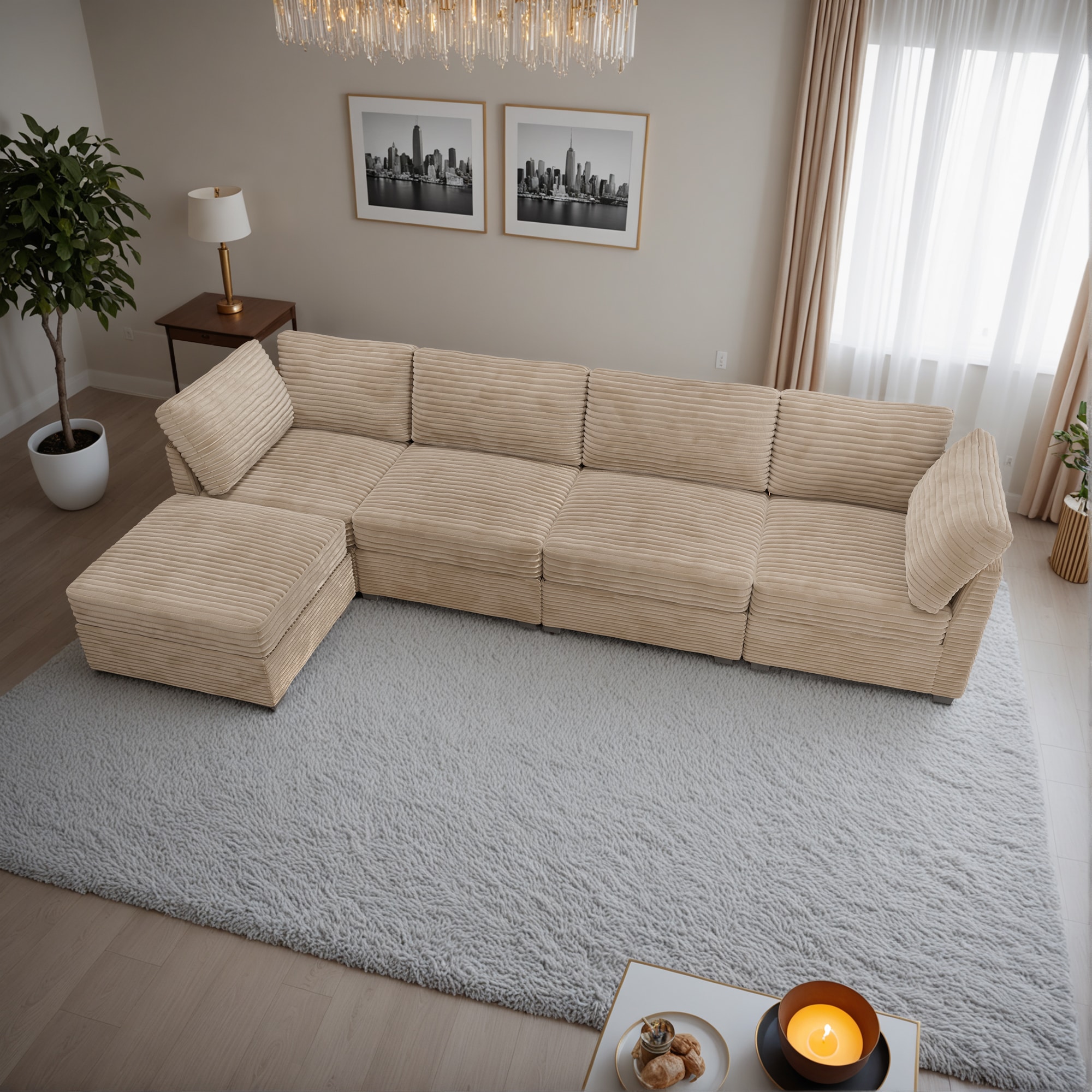 ALTRIGUS 6L-YOYO240-51-AL 130.72-in Modern Beige Plush 5 -seater Sectional