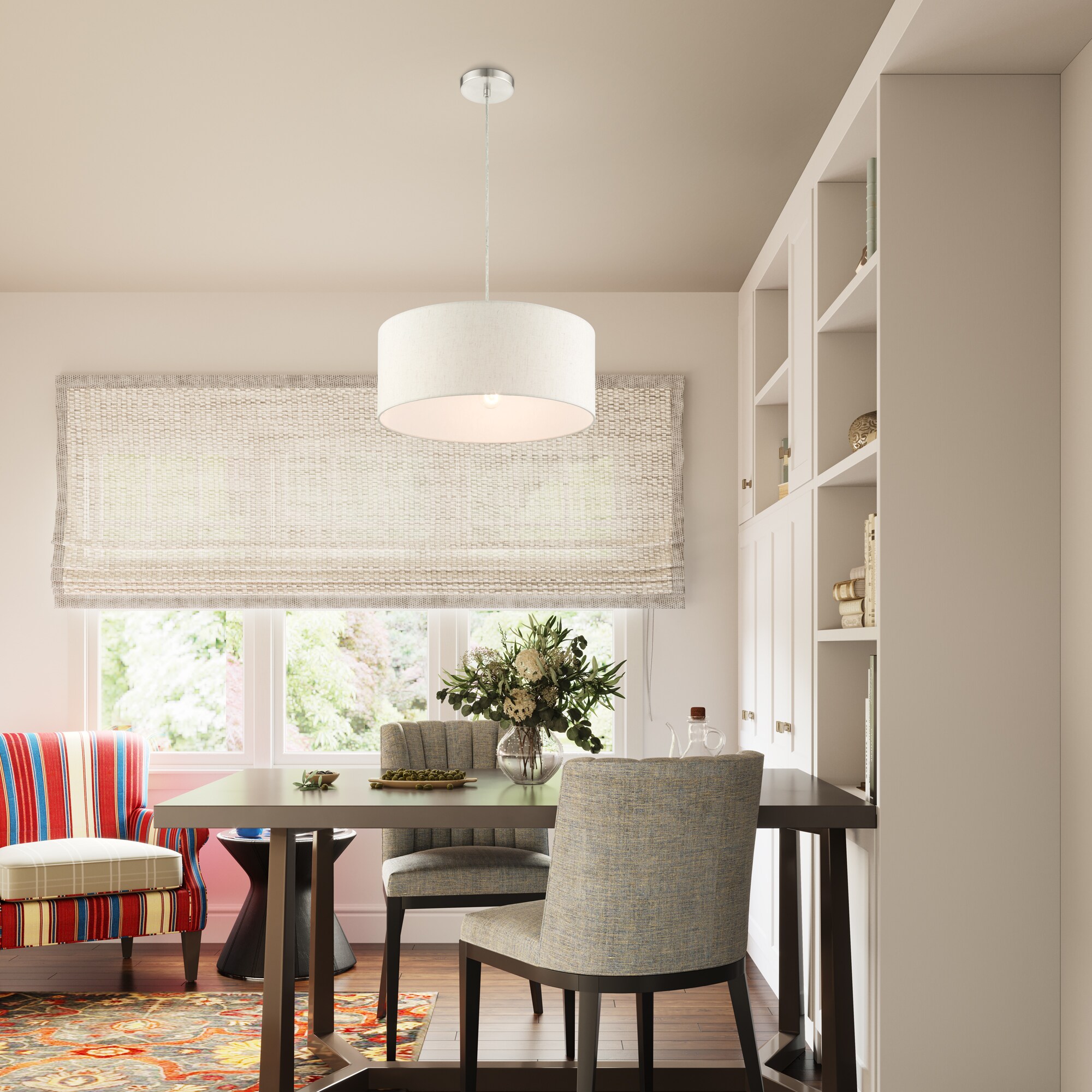 Meadow Brushed Nickel 3-Light Drum Pendant with Oatmeal Shade
