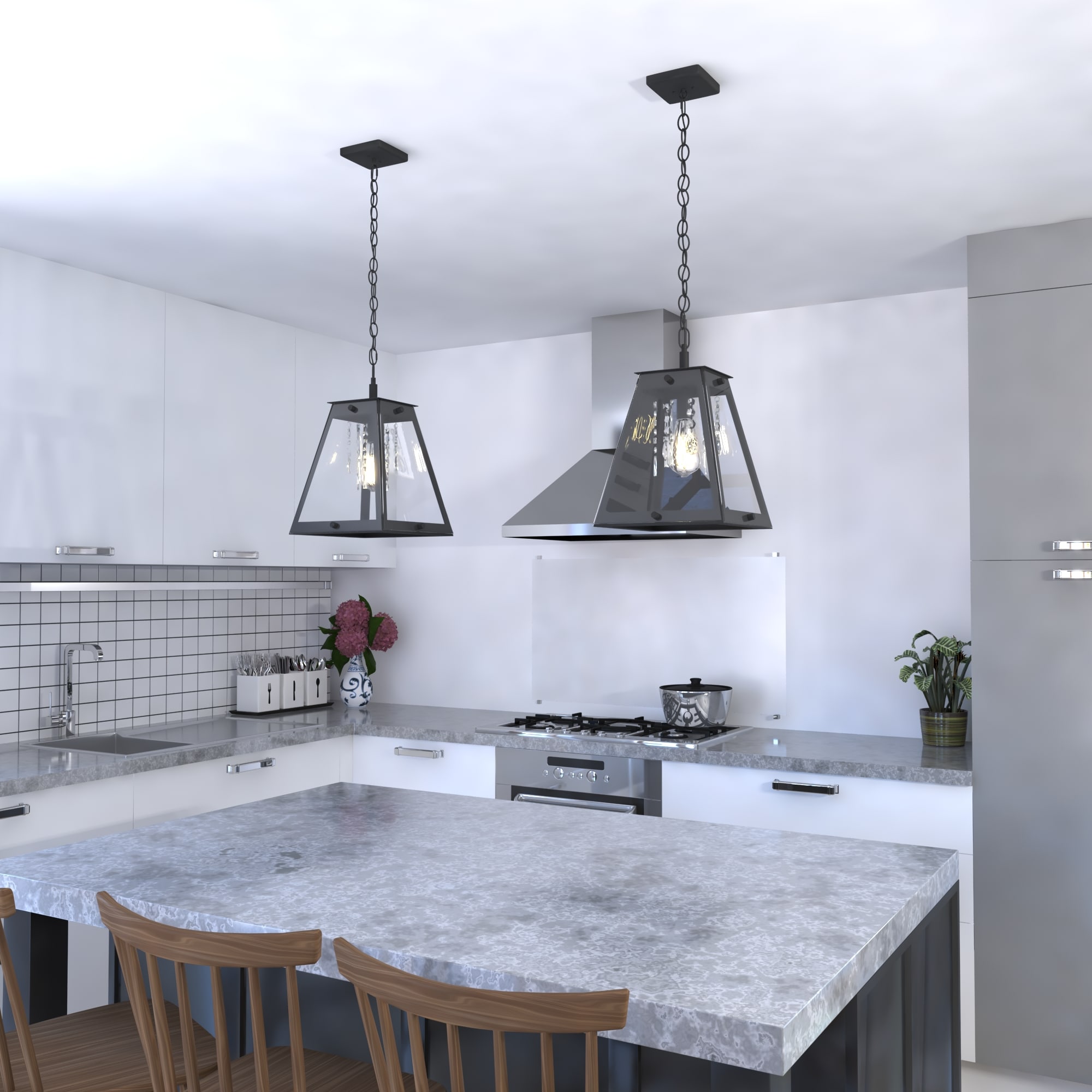 Tremont Matte Black and Bronze Glass Pendant Light