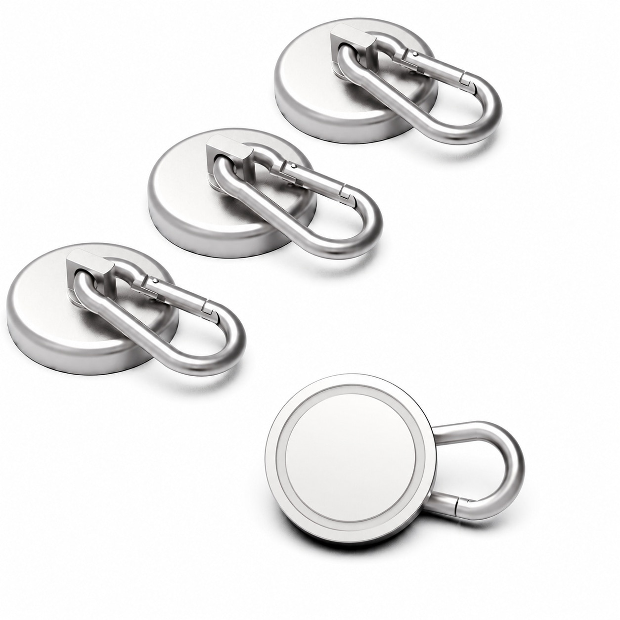 Misopily  Magnetic Hooks Heavy Duty Neodymium Magnet with Swiveling Carabiner Snap Hook for Indoor Outdoor Hanging and Storage 4 Pack