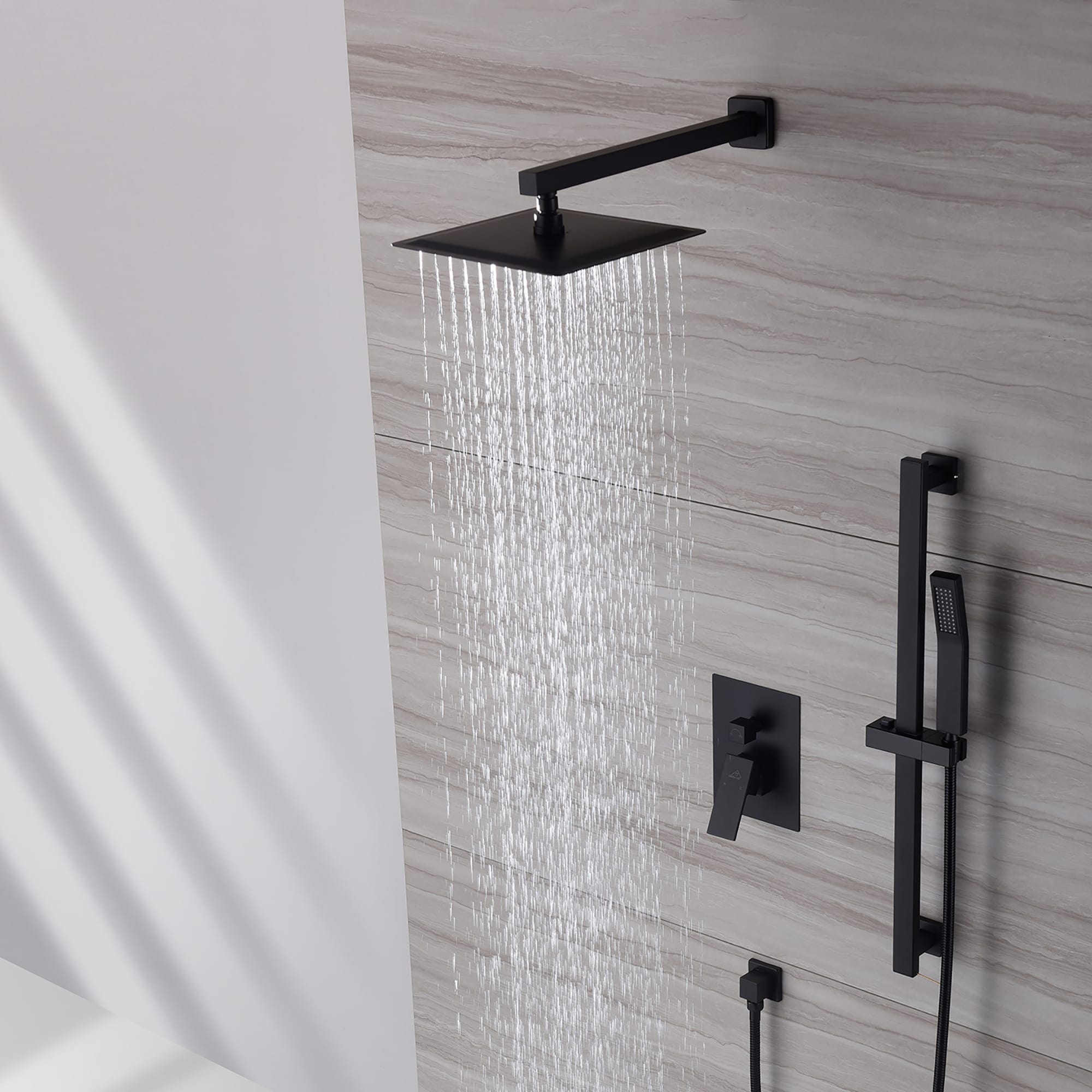 CASAINC Matte Black 10-in Waterfall Dual Head Built-In Shower Faucet ...