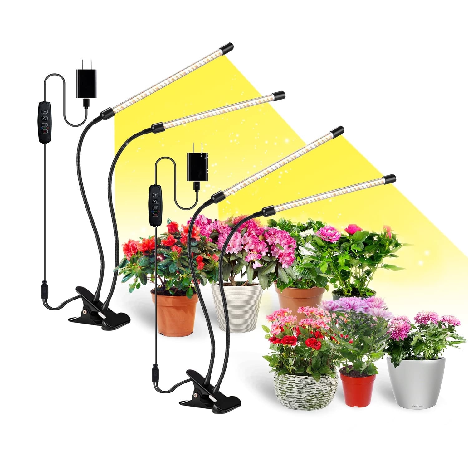 Lukvuzo  Grow Light for Indoor Plants Full Spectrum Clip Lamp with 10 Level Dimmable Brightness Auto On Off Timer Flexible Gooseneck 2 pack