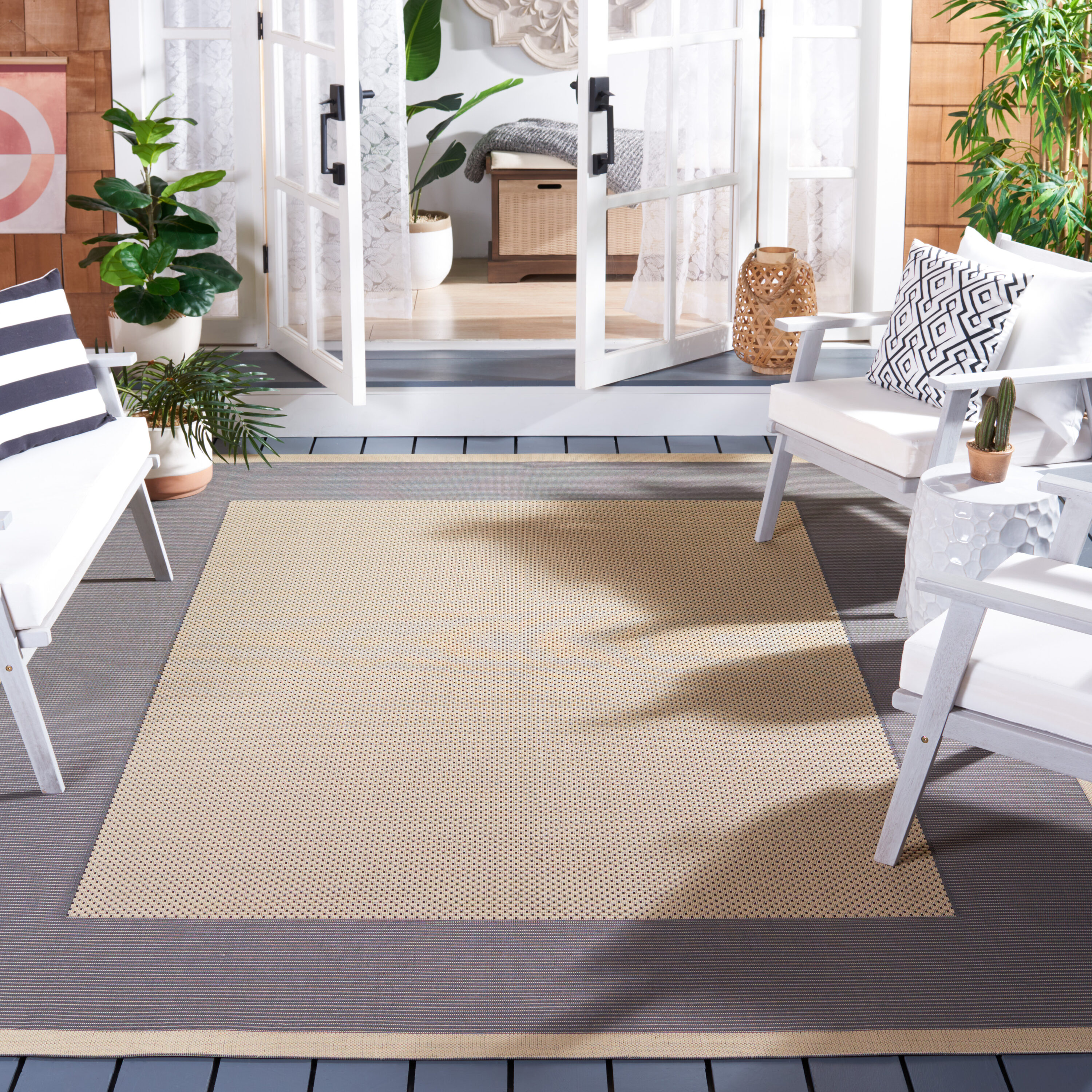 Safavieh CY7987-65A5-8SQ Courtyard 8 x 8 (ft) Loomed Synthetic Gray/Cream Square Indoor/Outdoor Solid Area rug