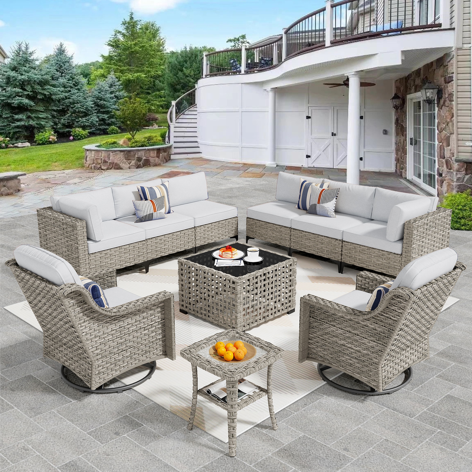 XIZZI XISKT405-RC3 Amber 10 -Piece Rattan 2 Patio Sofa Conversation Set with Light Gray Cushions