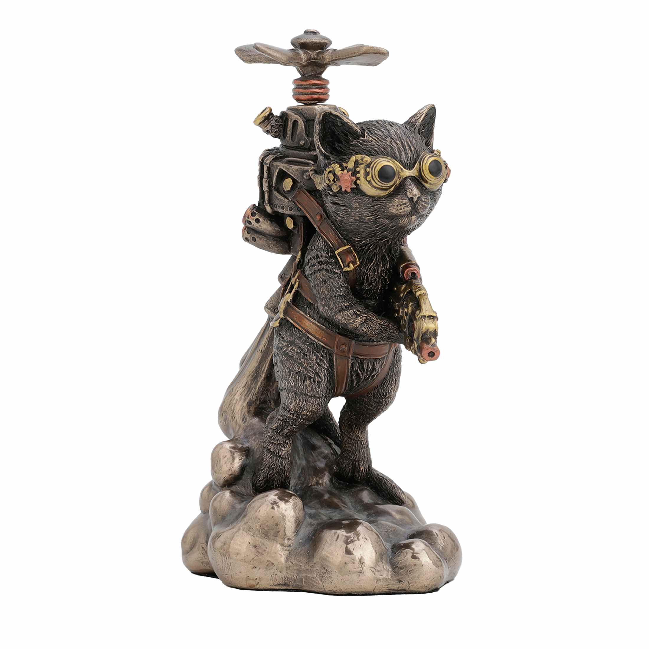 Veronese Design US-WU77780A4 5 1-2 Inch Tall Steampunk Cat Propeller Bronzed Resin Statue