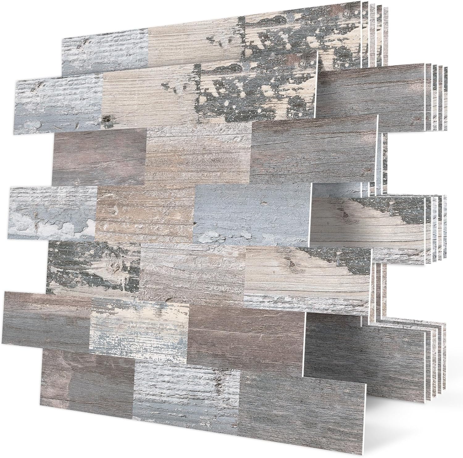 Dewoo 20 Sheet Peel and Stick Rustic Backsplash Wall Tile Self Adhesive for Kitchen Farmhouse Faux Wood Look 13.5 x 11.4 Inch