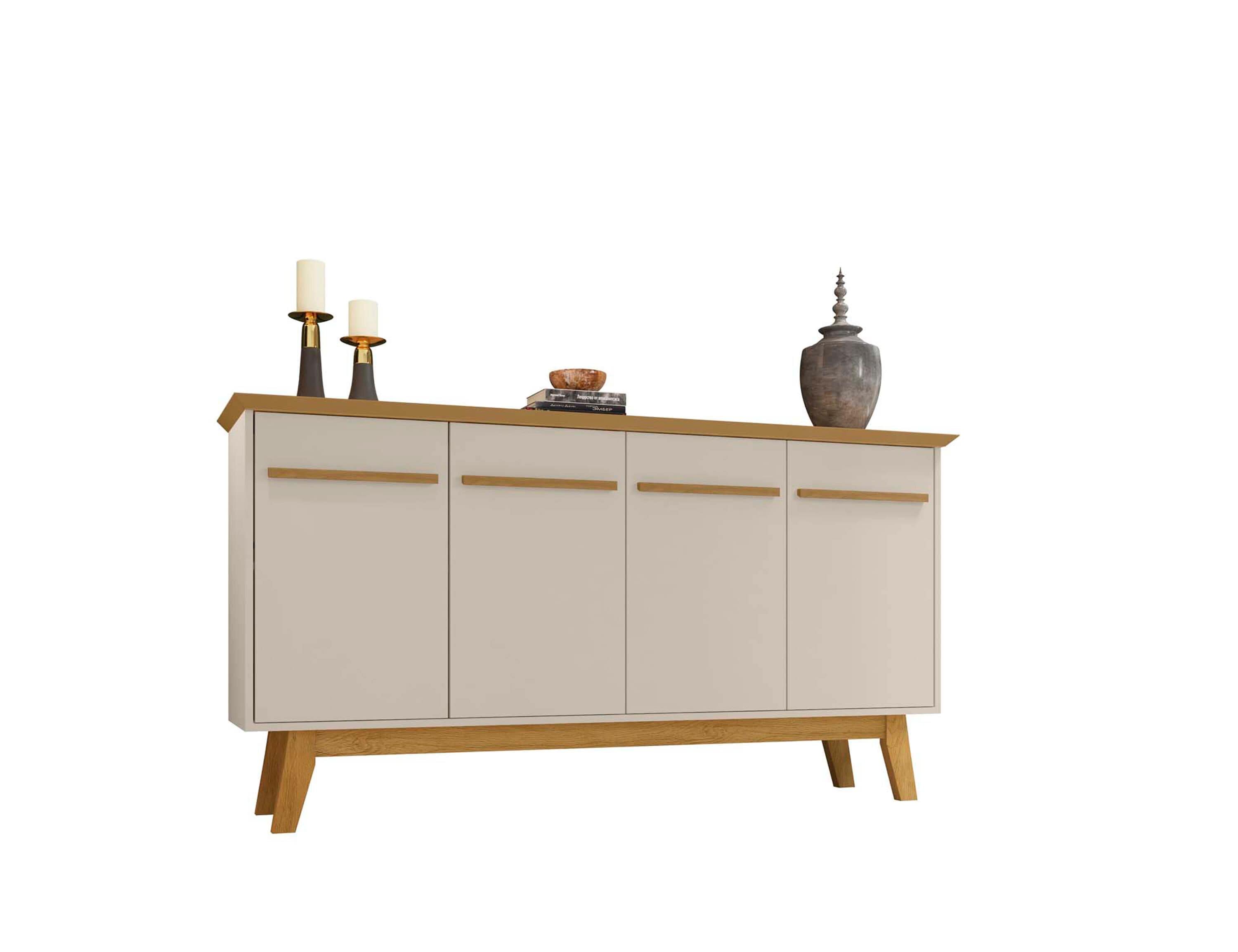 Off White and Cinnamon Mid-Century Modern Sideboard with Solid Wood Legs