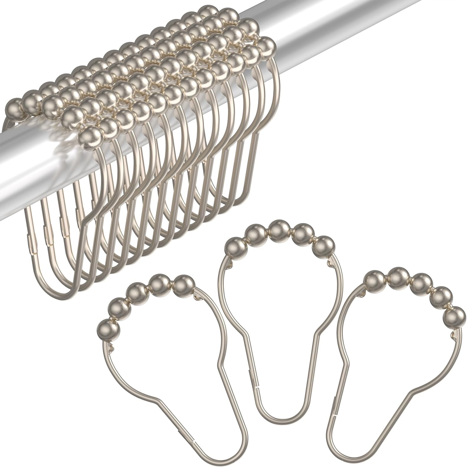Aoibox  Decorative Shower Curtain Hooks Rust Proof Stainless Steel Bathroom Hooks 12 PCS Matte Nickel