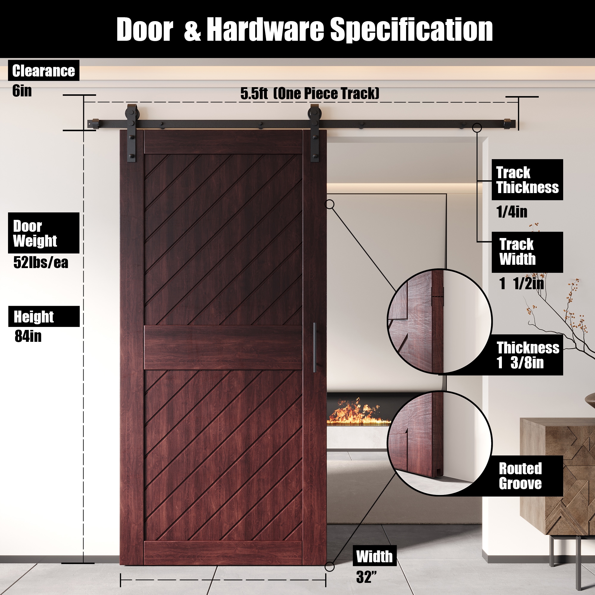 HOMACER YT1H066C-XT1-3284-RD Barn-Doors - View #2