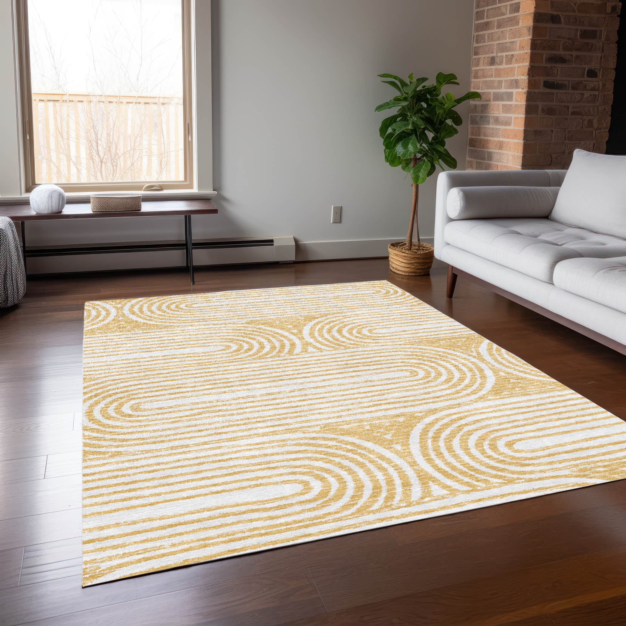 Addison Rugs ACN540GO3X5 Chantille ACN540GO 3 x 5 (ft) Polyester Gold Rectangular Indoor/Outdoor Stripe Mid-Century Modern Machine washable Area rug