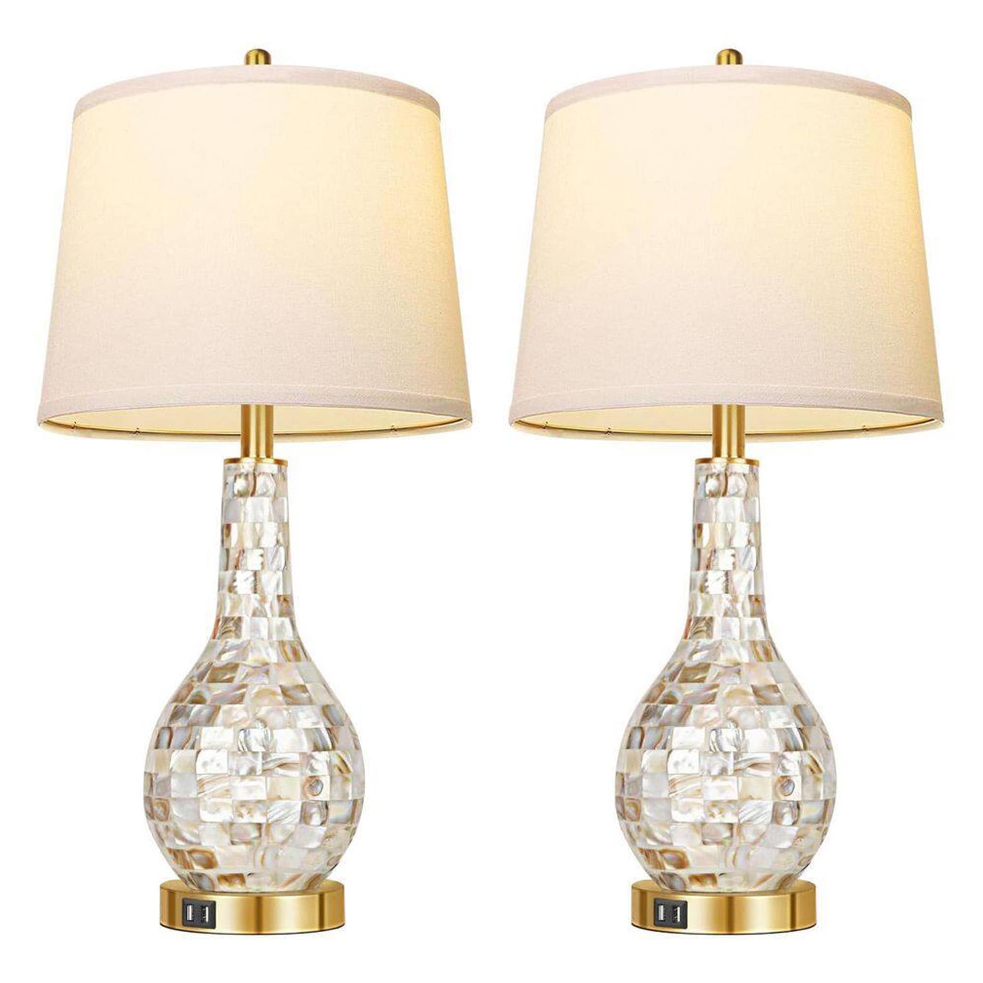 LETILY F9QCIA08 Table Lamp 8.5-in Clear LED Touch Table Lamp with Fabric Shade 2 -Set