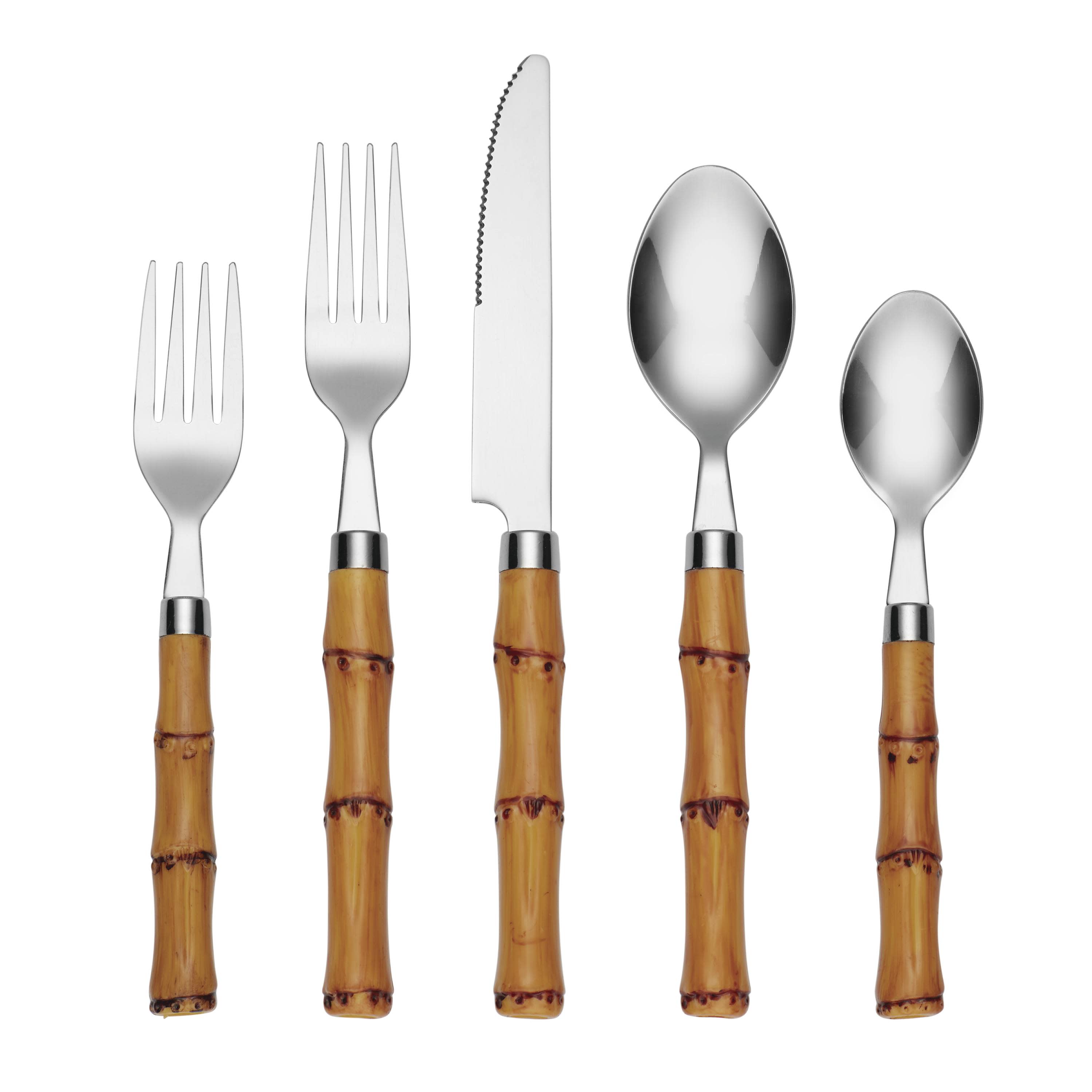 Cambridge Bamboo Handle 20-Pieces Matte Modern Flatware in the 