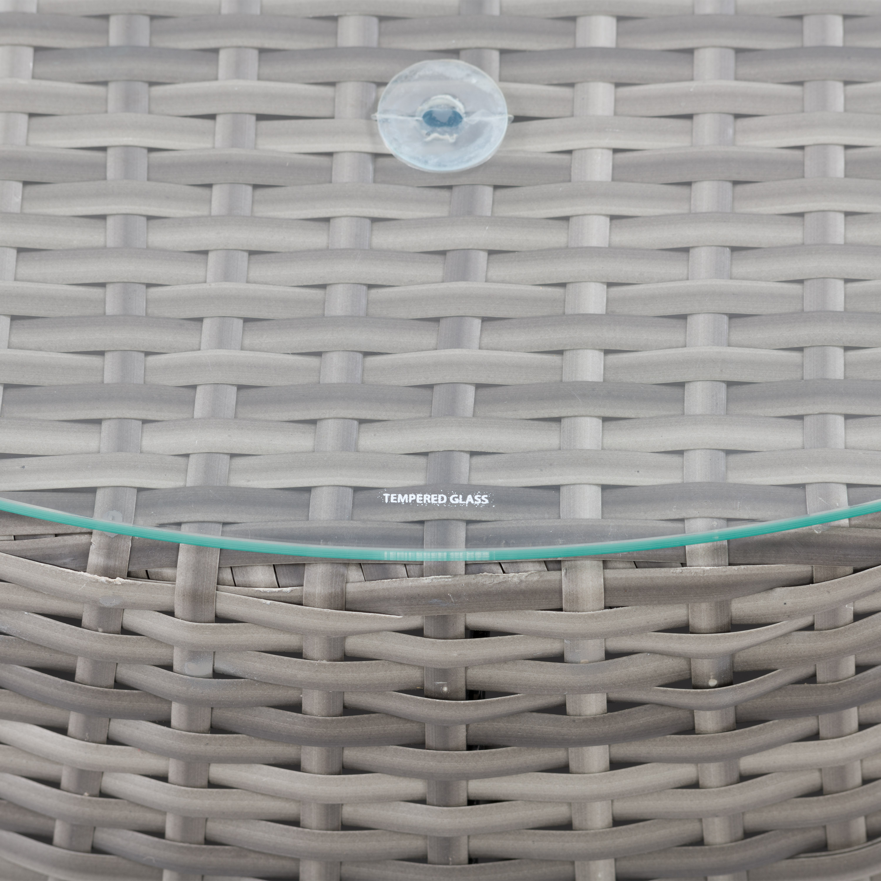Parksville Gray Round Wicker Patio Coffee Table with Glass Top