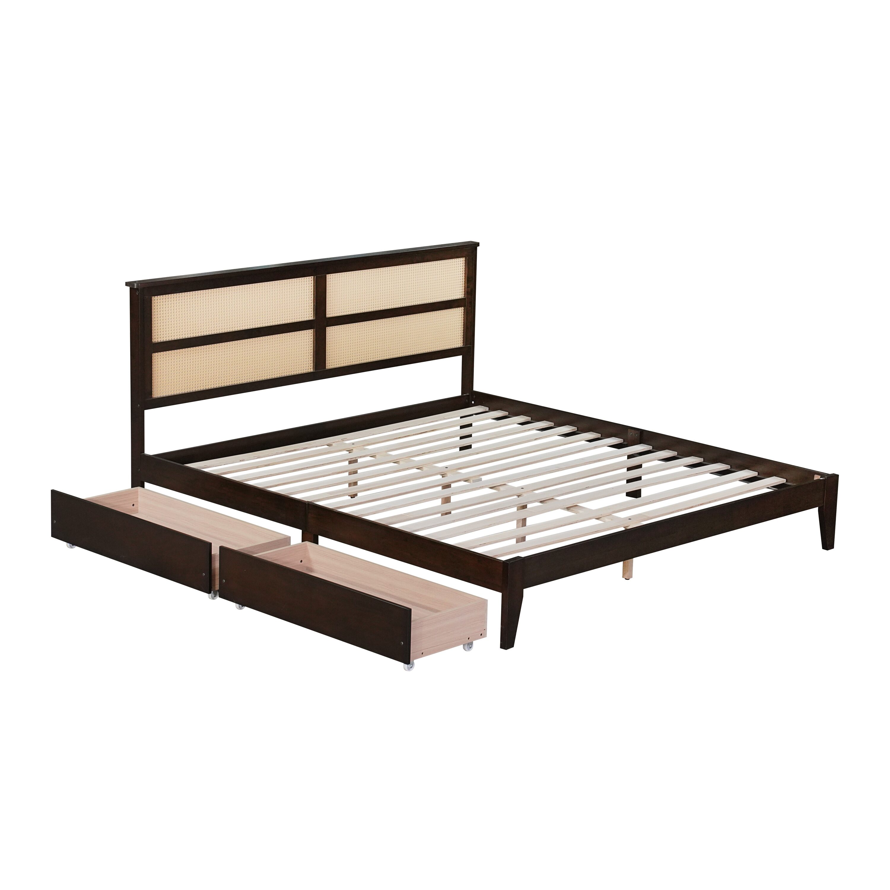 Qualler Espresso Brown Wood Frame King Size Platform Bed with Enhanced ...